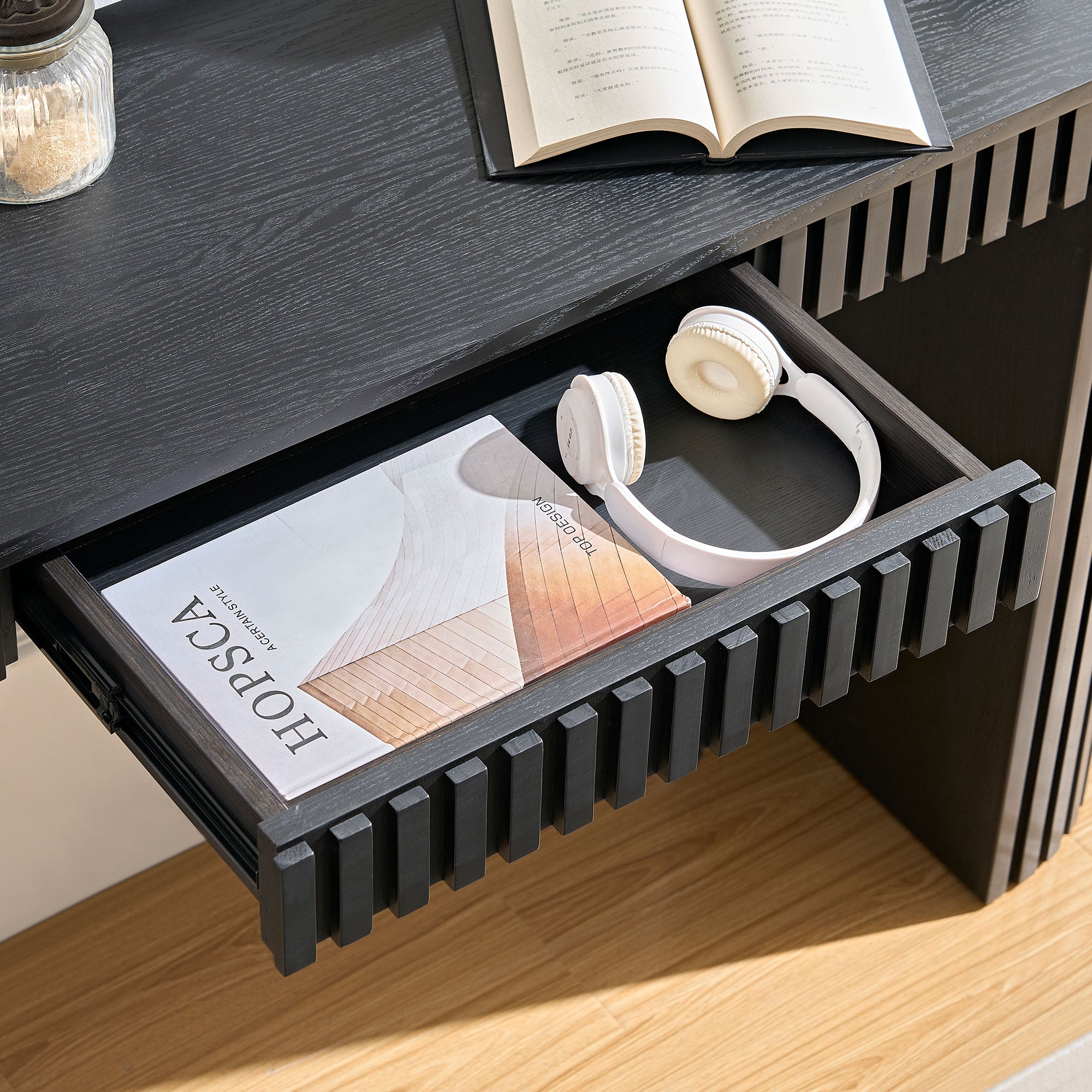 Modern Console Table With Drawer for Entryway with Unique Vertical Stripe Design for Living Room Hallway Foyer Entrance Study