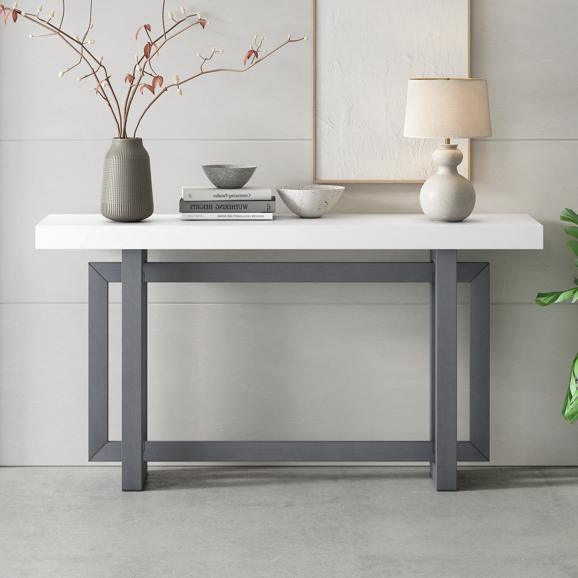 Contemporary Console Table with Wood Top