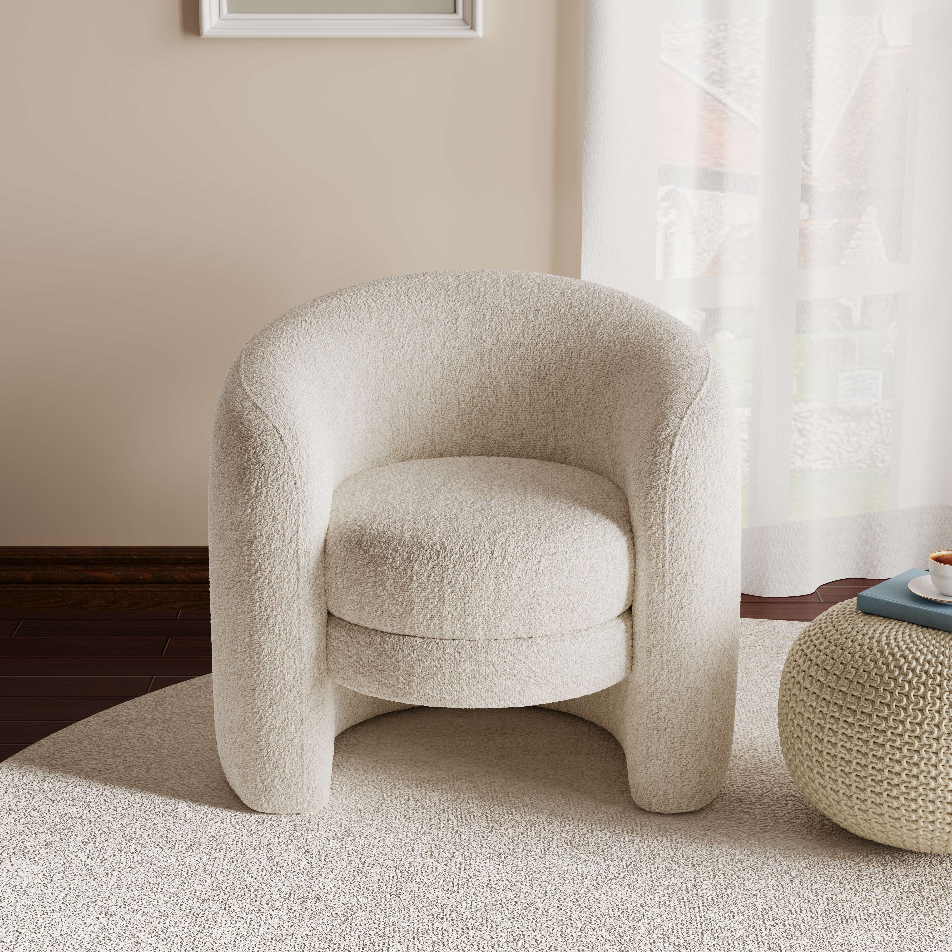 Modern Curved - Back Accent Chair: Boucle Fabric, No Assembly for Living