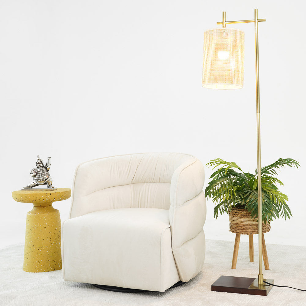 Walden Swivel Chair | Mid-Century Modern Velvet Accent Chair – Cream/Green/Burnt Orange, 360° Swivel, Fully Assembled