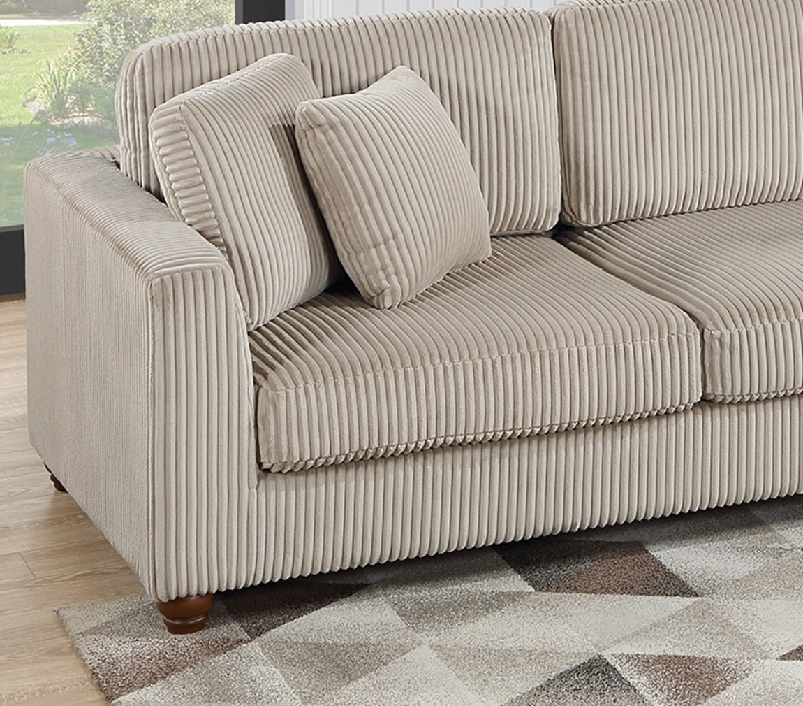 Corduroy Fabric Sofa Round Chaise w Pillows Living Room Couch