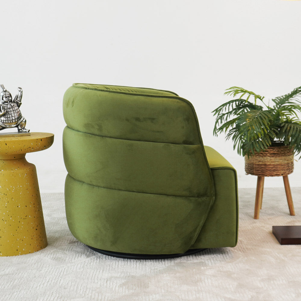 Walden Swivel Chair | Mid-Century Modern Velvet Accent Chair – Cream/Green/Burnt Orange, 360° Swivel, Fully Assembled