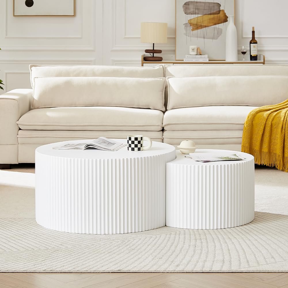Nesting Coffee Table Set of 2(Crescent Neating-white)