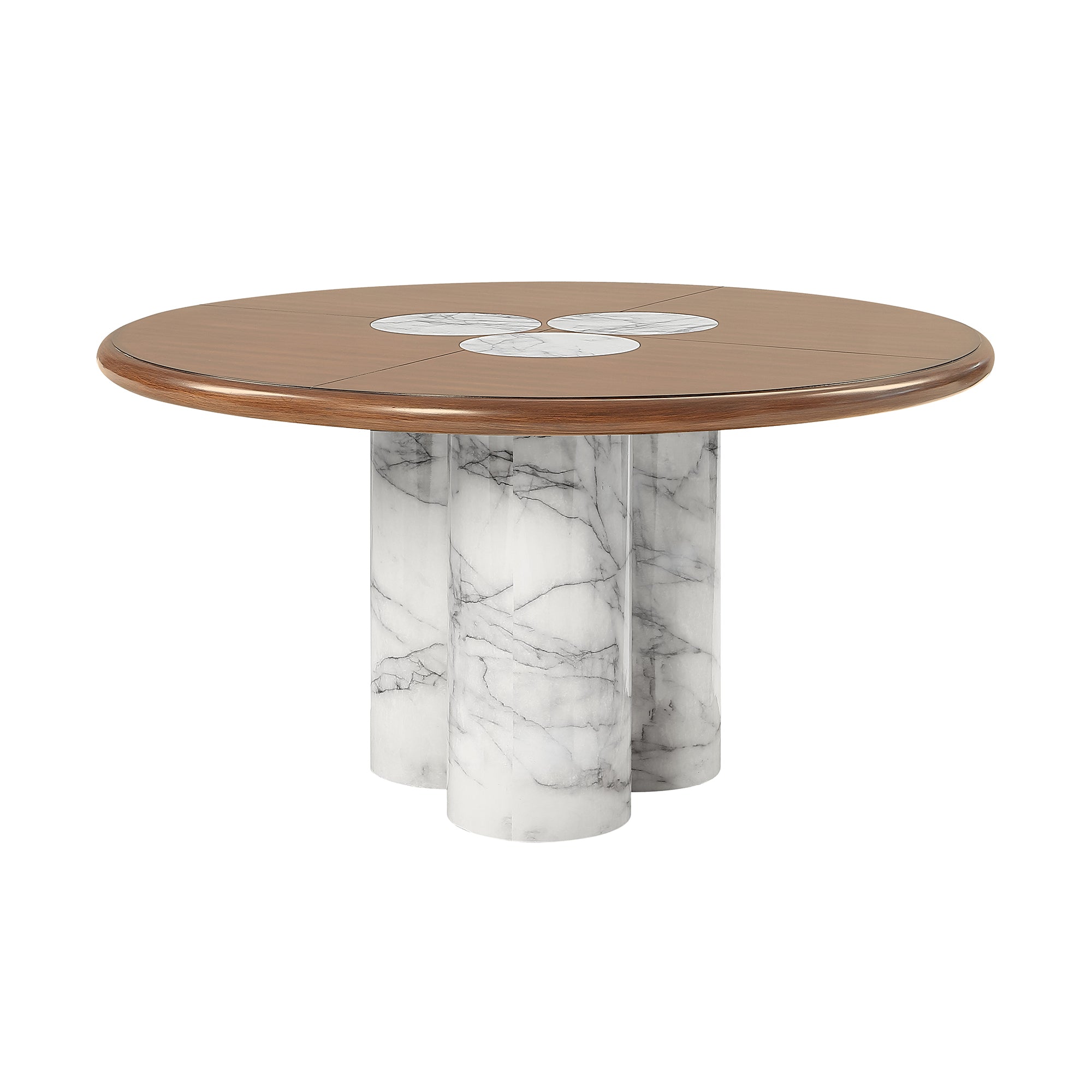 Engineered Stone & Brown Round Dining Table