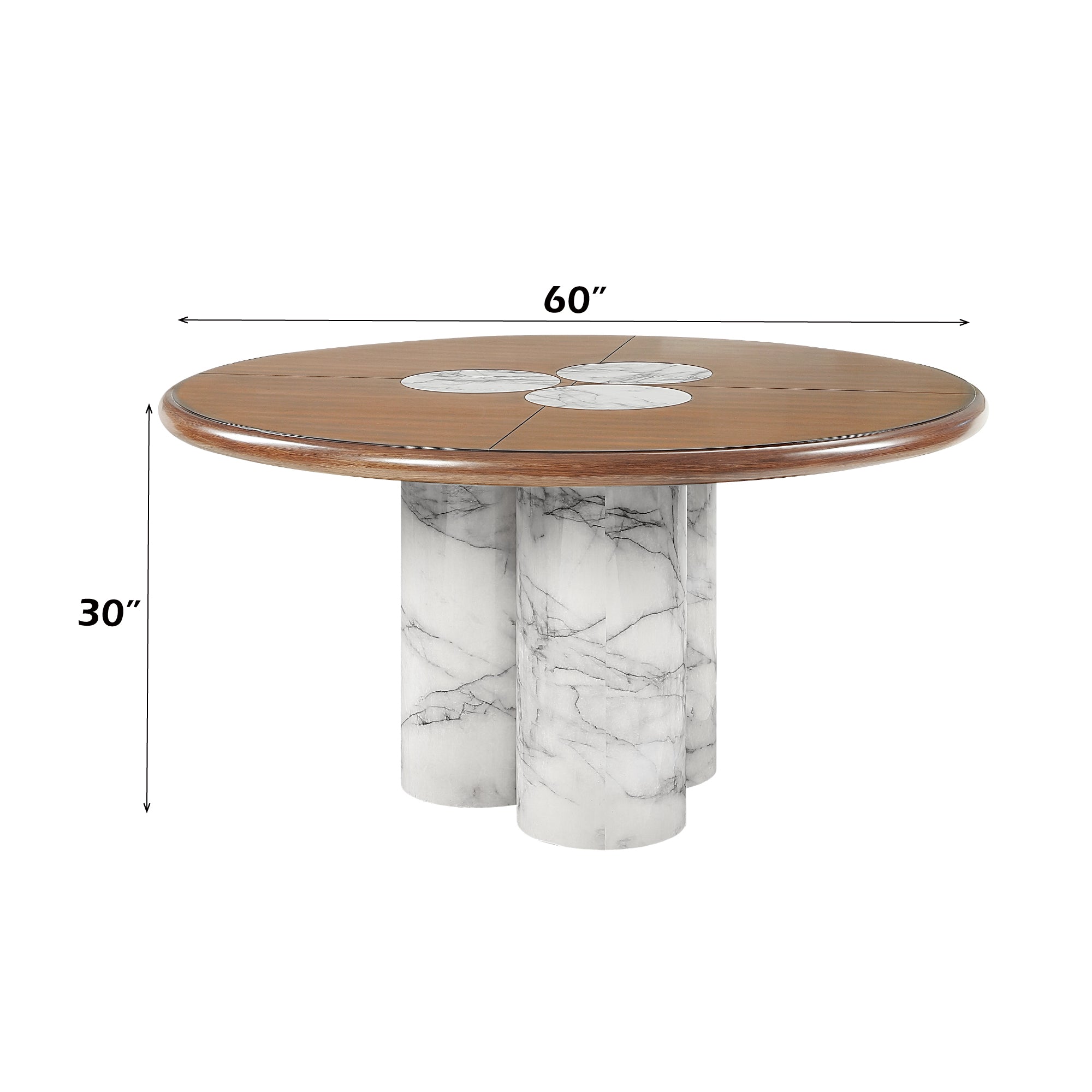 Engineered Stone & Brown Round Dining Table