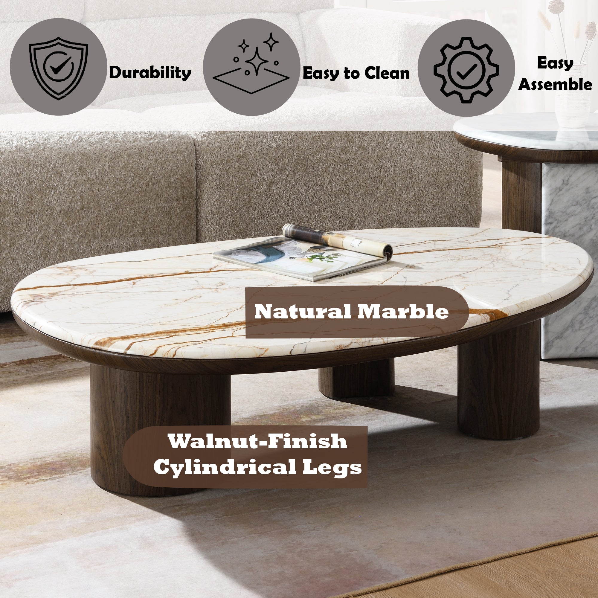 Haidar Natural Marble & Brown Coffee Table/End Table
