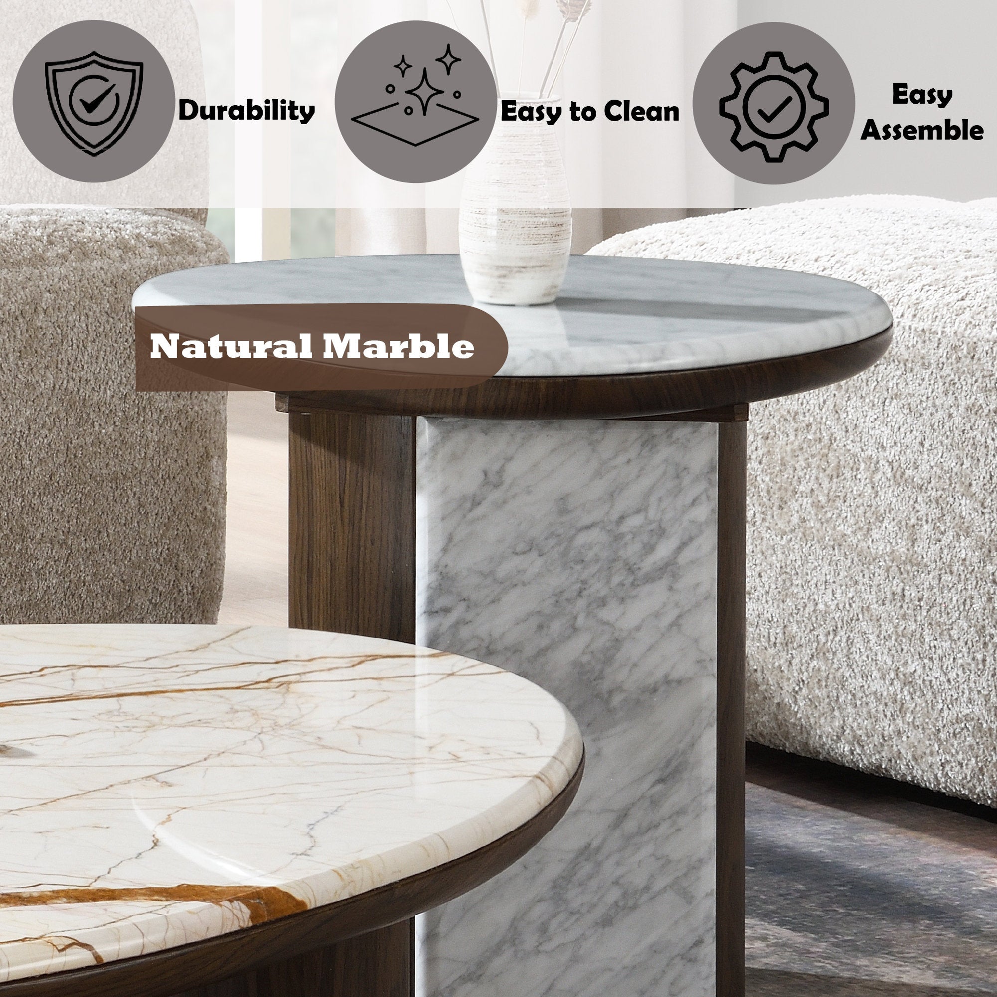 Haidar Natural Marble & Brown Coffee Table/End Table