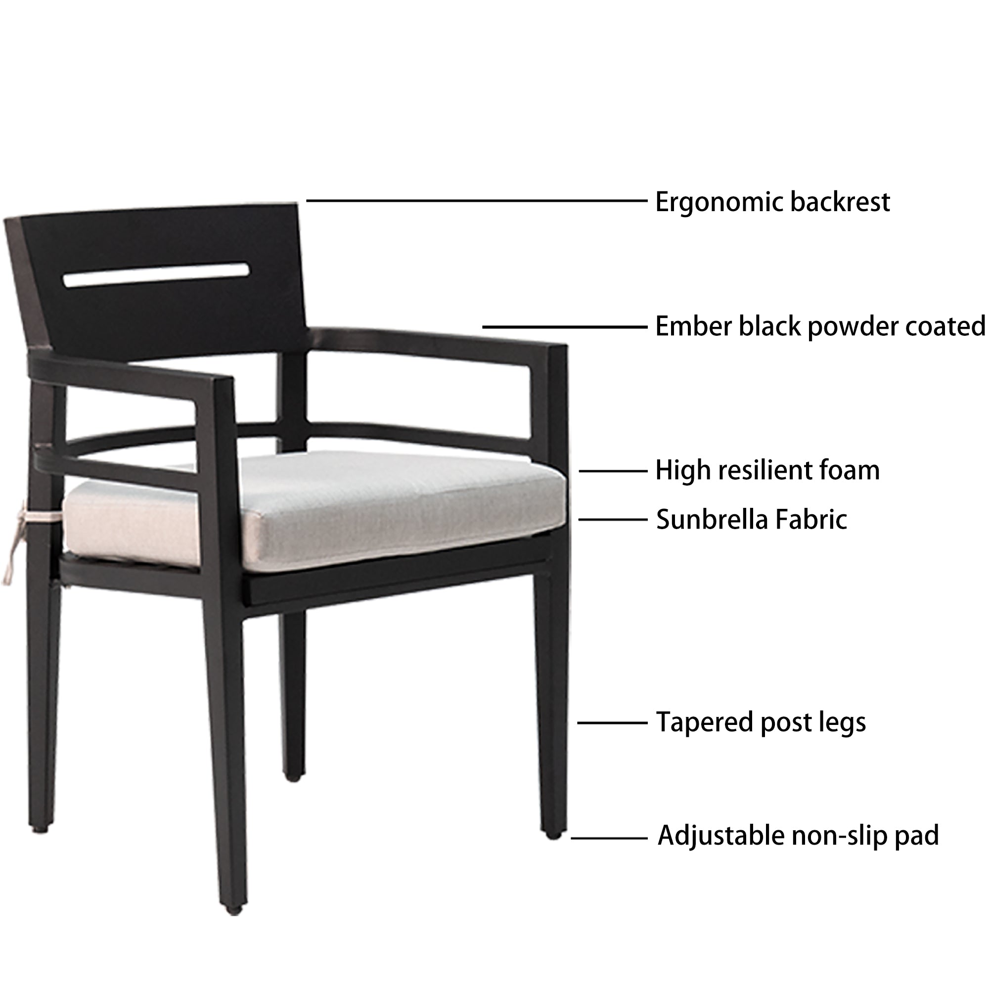 Outdoor Patio Aluminum Dining Set | 5-Piece – 40" Square Table w/ Umbrella Hole + 4 Chairs, Sunbrella Cushions, Modern Tapered Legs