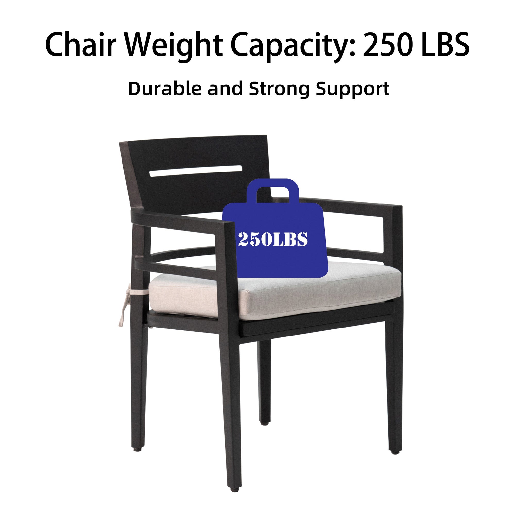 Outdoor Patio Aluminum Dining Set | 5-Piece – 40" Square Table w/ Umbrella Hole + 4 Chairs, Sunbrella Cushions, Modern Tapered Legs