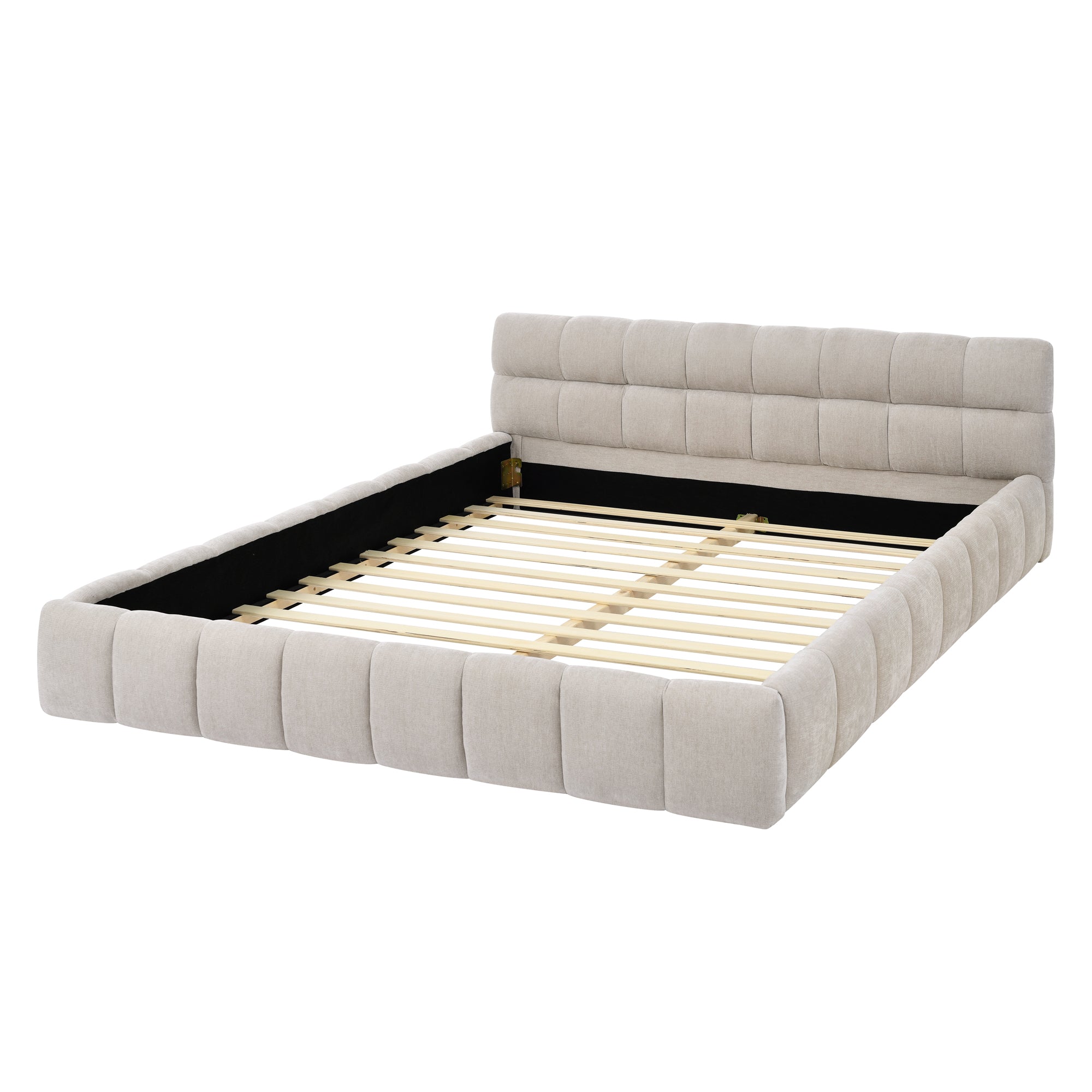 Queen Size Upholstered Bed Frame with Thick Fabric, Chenille Fabric Grounded Queen Size Platform Bed with Headboard and Solid Frame. No Box Spring Needed