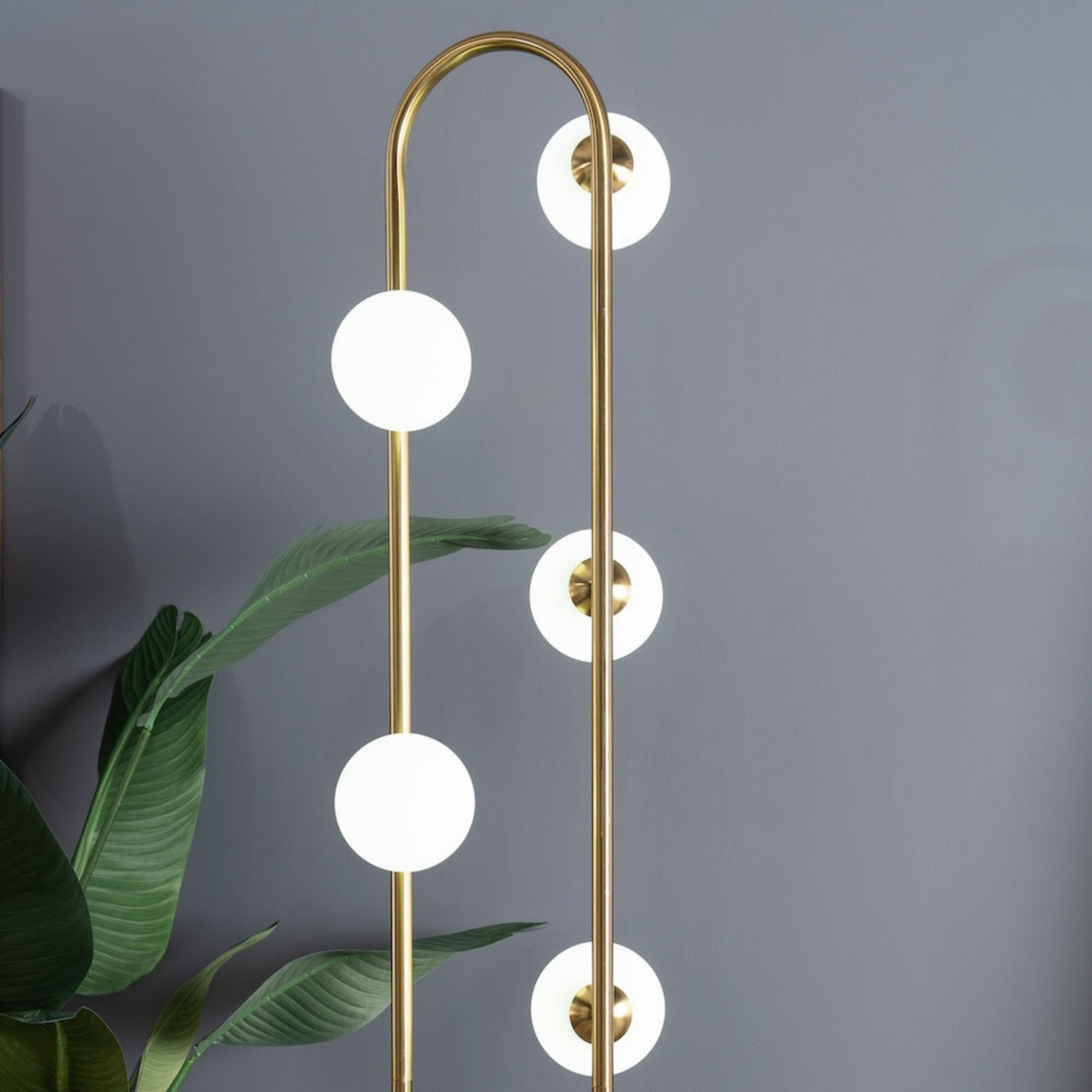 Modern Floor Lamp for Living Room | 66" Tall LED Lamp – Gold Metal, 5-Light G9 Bulb, Foot Switch, Industrial/Corner Design