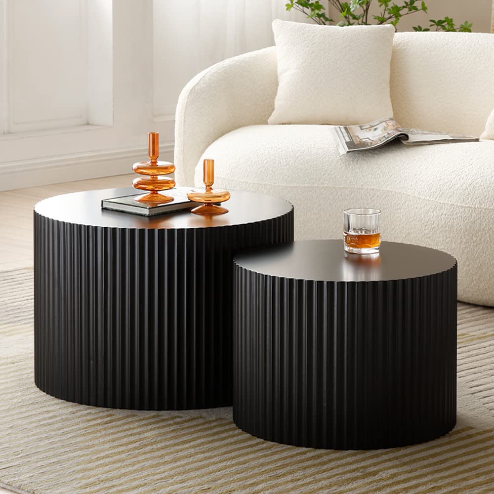 Nesting Coffee Table Set of 2(Round Neating-black)