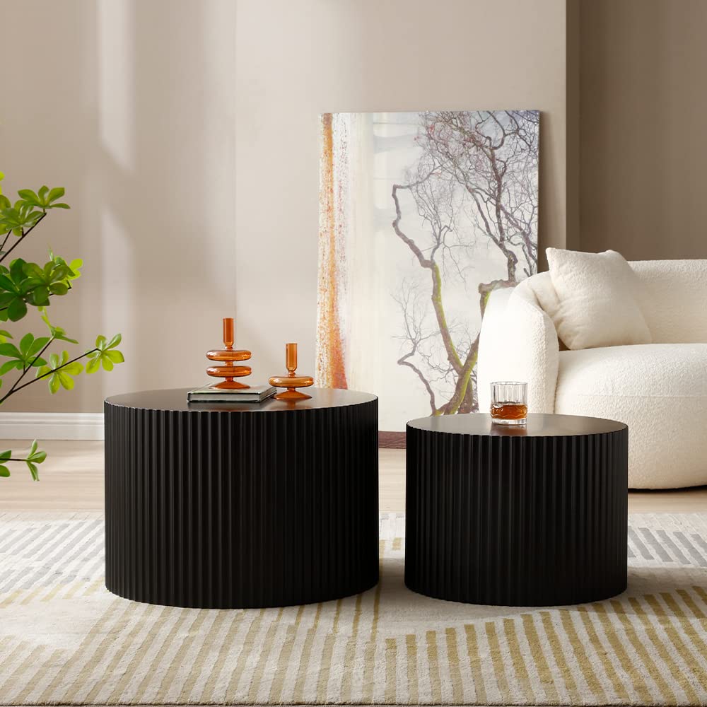 Nesting Coffee Table Set of 2(Round Neating-black)