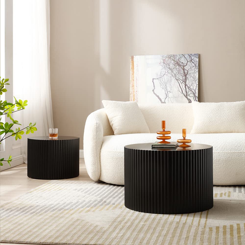 Nesting Coffee Table Set of 2(Round Neating-black)