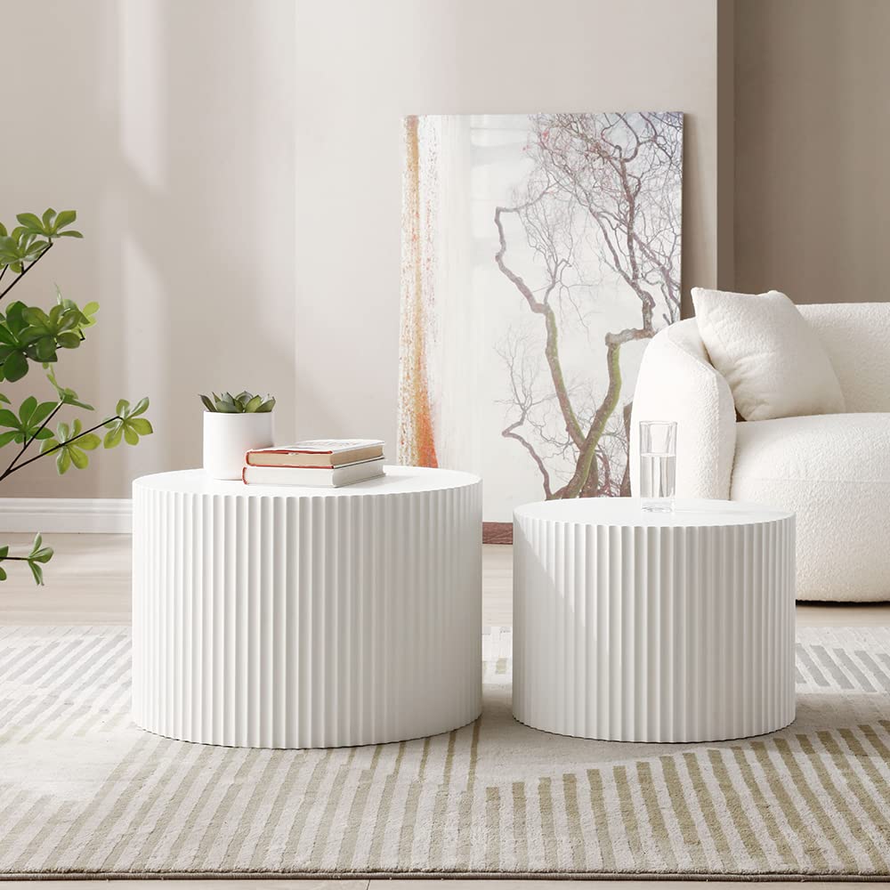 Nesting Coffee Table Set of 2(Round Neating-white)