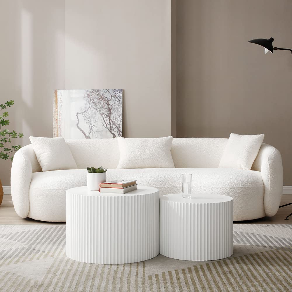 Nesting Coffee Table Set of 2(Round Neating-white)