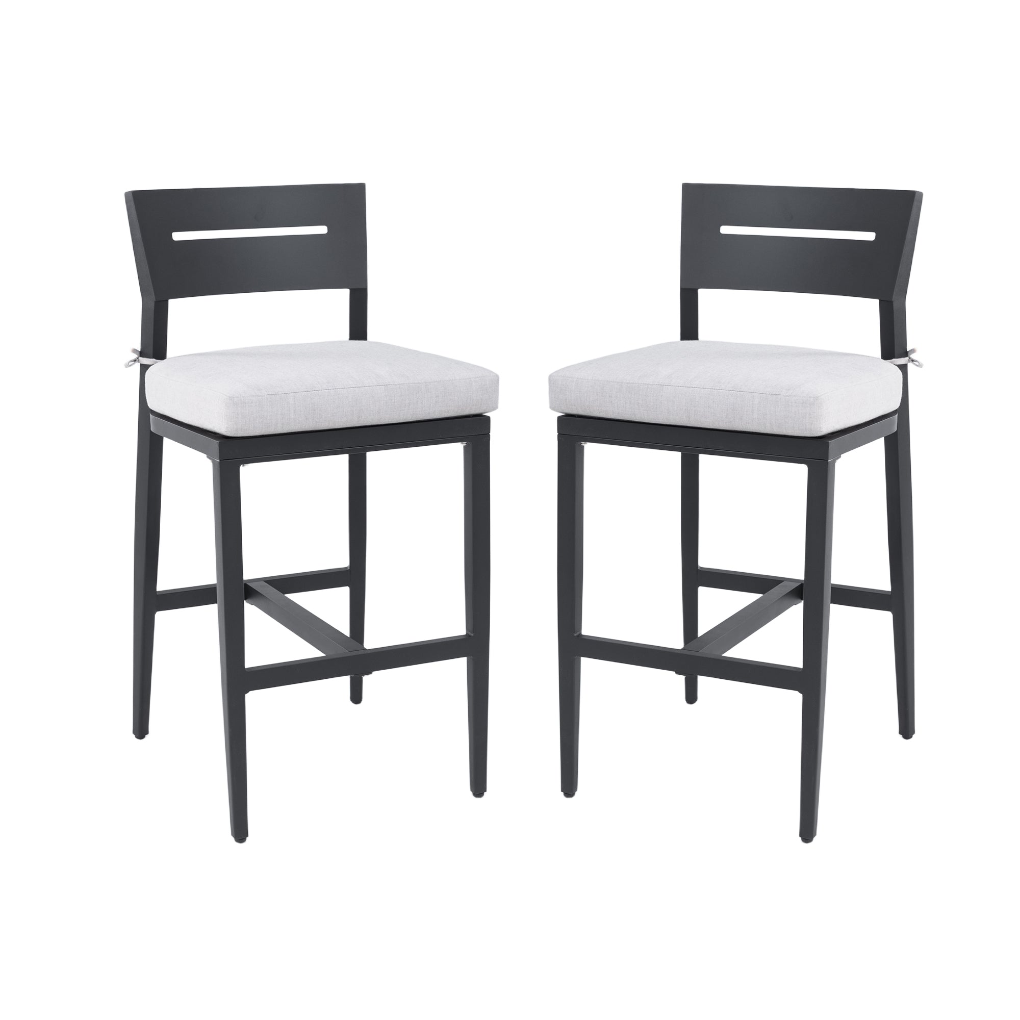 Outdoor Bar Stools | Aluminum Patio Bar Chair โ Ergonomic Backrest, Tapered Legs, Footrest, Ember Black, Sunbrella Cushion, Weather-Resistant