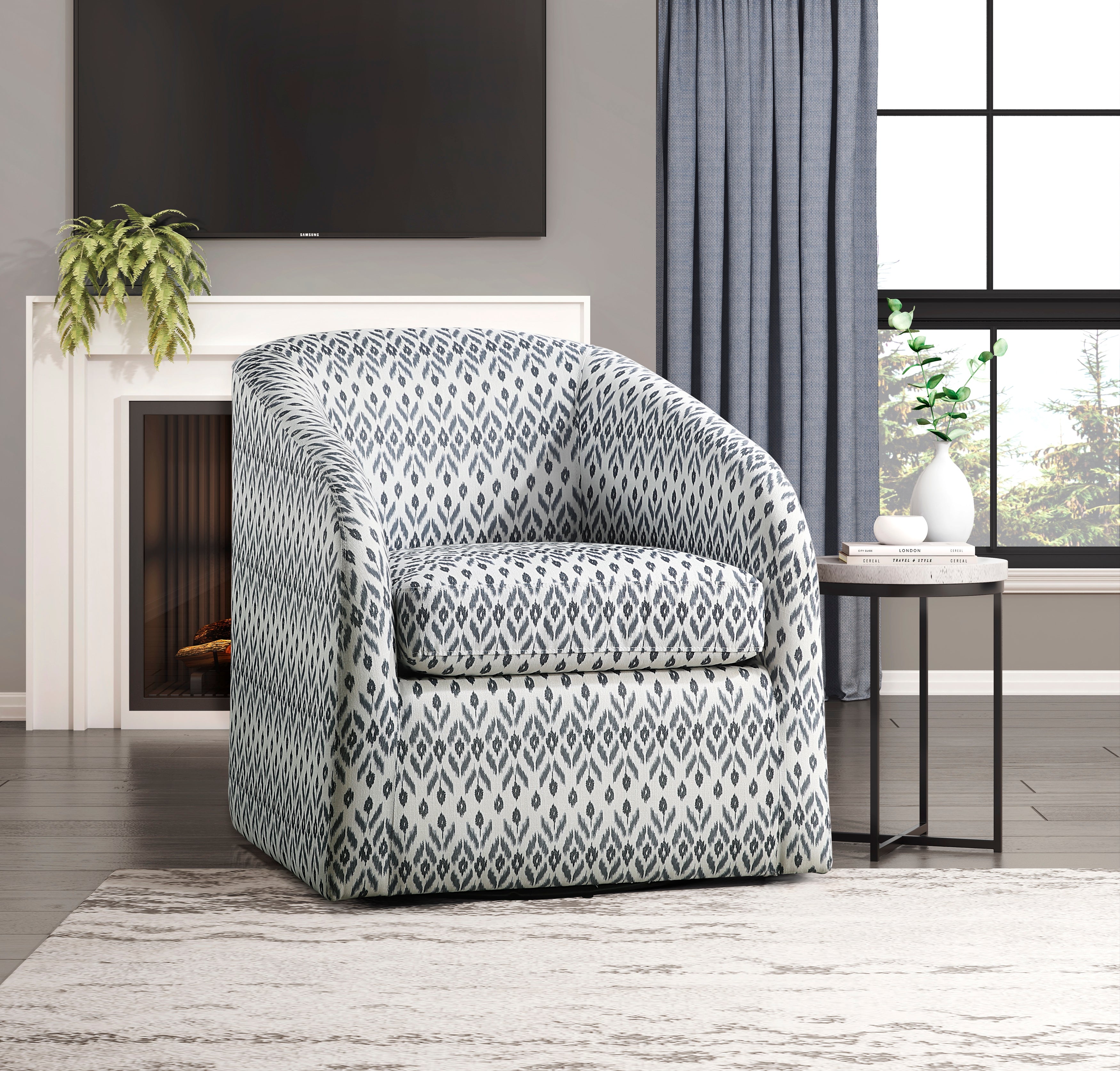 Cushion Seat Fully Upholstered Solid Wood Frame Metal Base Swivel Chair