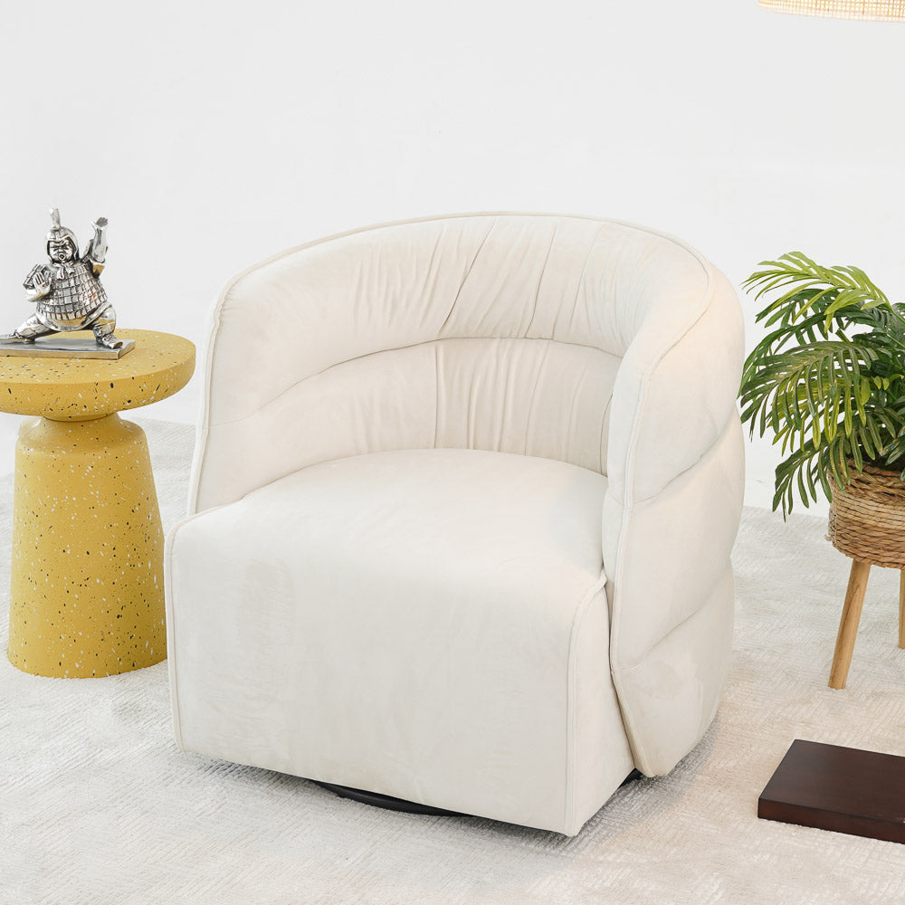 Walden Swivel Chair | Mid-Century Modern Velvet Accent Chair – Cream/Green/Burnt Orange, 360° Swivel, Fully Assembled