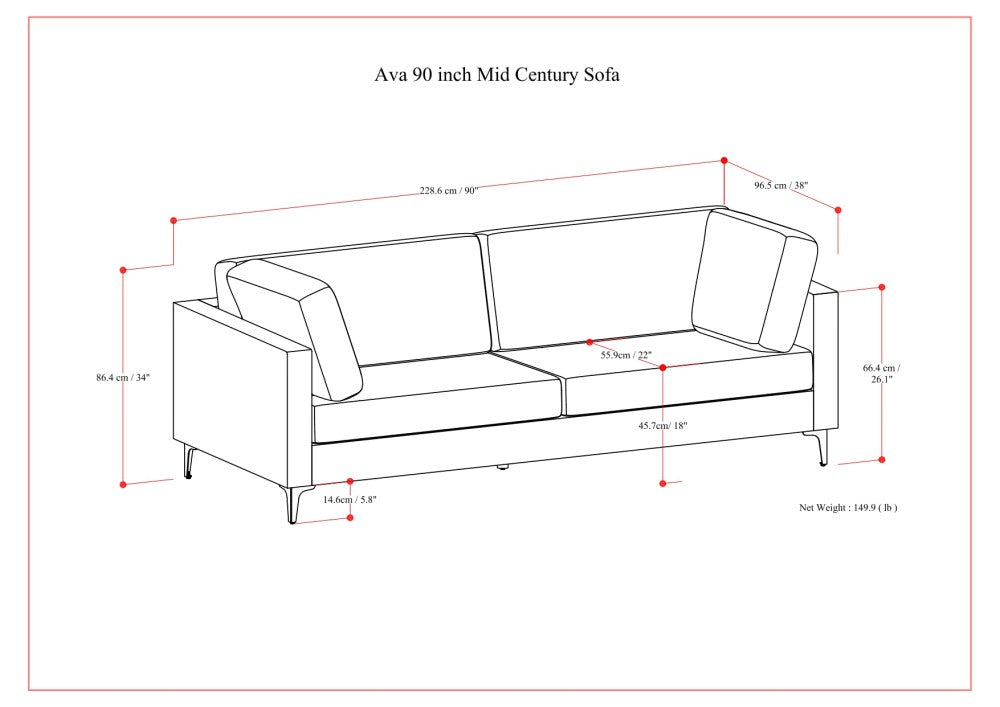 90 inch Mid Century Sofa