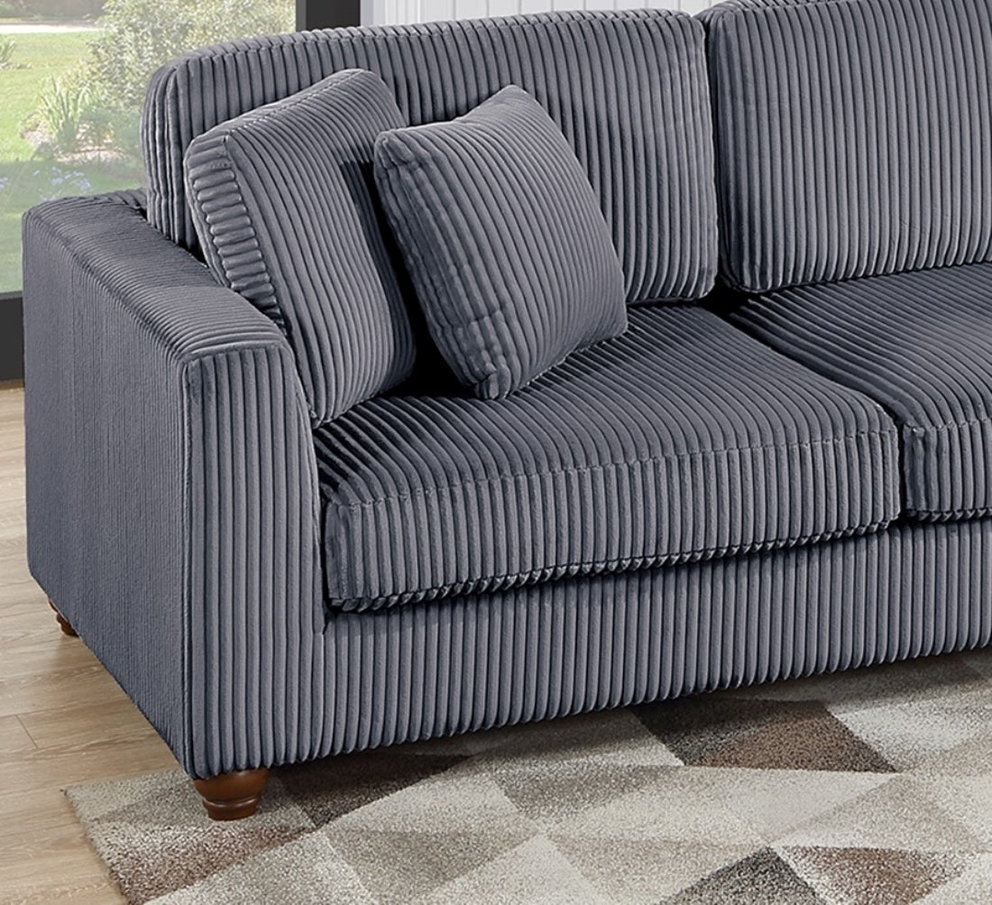 Corduroy Fabric Sofa Round Chaise w Pillows Living Room Couch