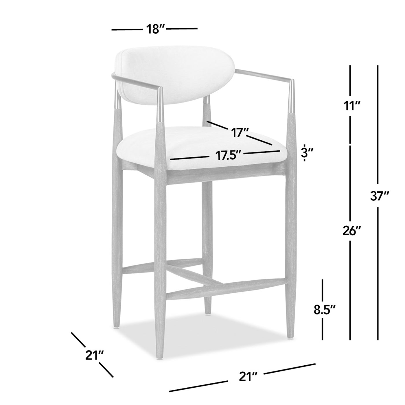 Upholstered Dining Arm Chair, Warm White Chenille/Counter Stool