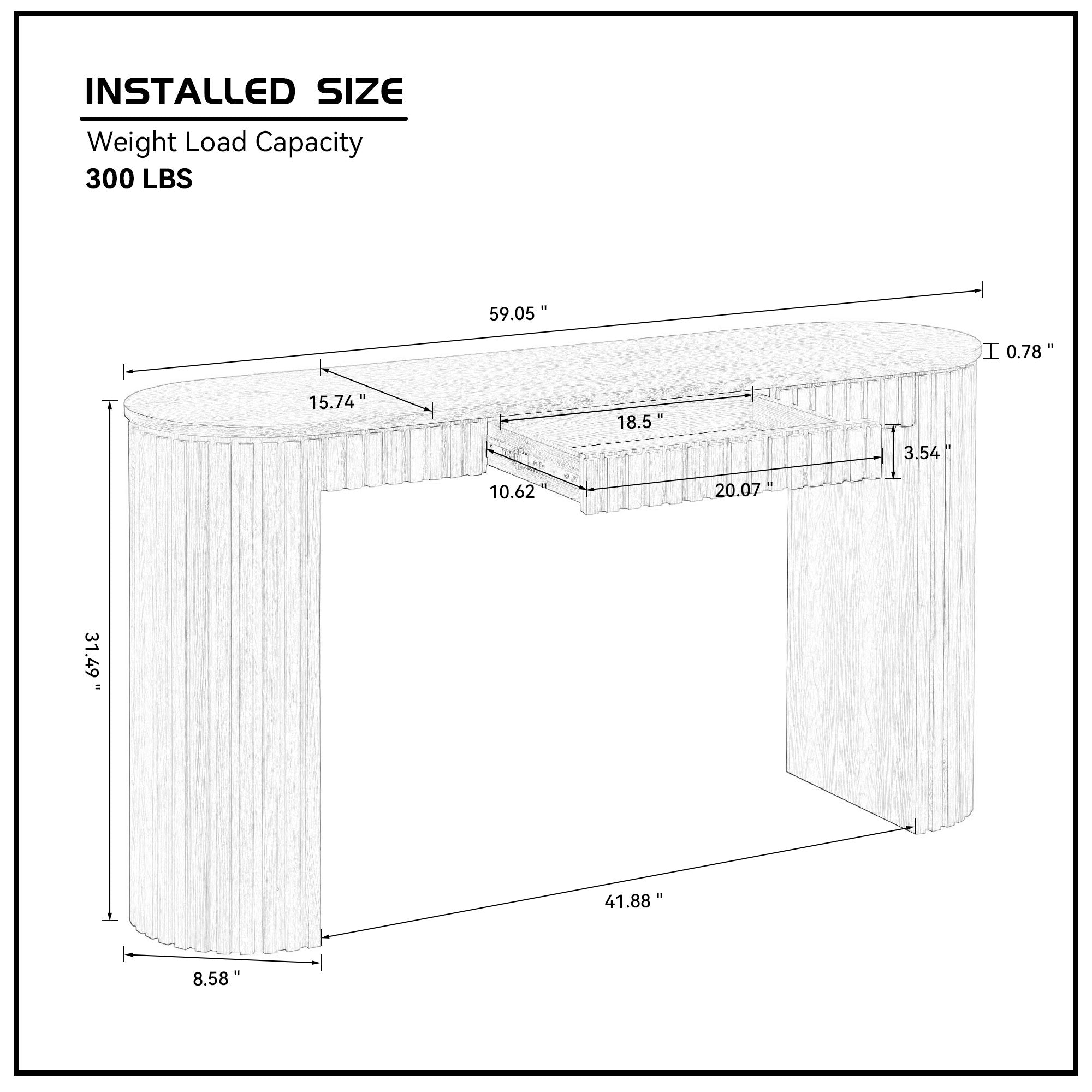 Modern Console Table With Drawer for Entryway with Unique Vertical Stripe Design for Living Room Hallway Foyer Entrance Study