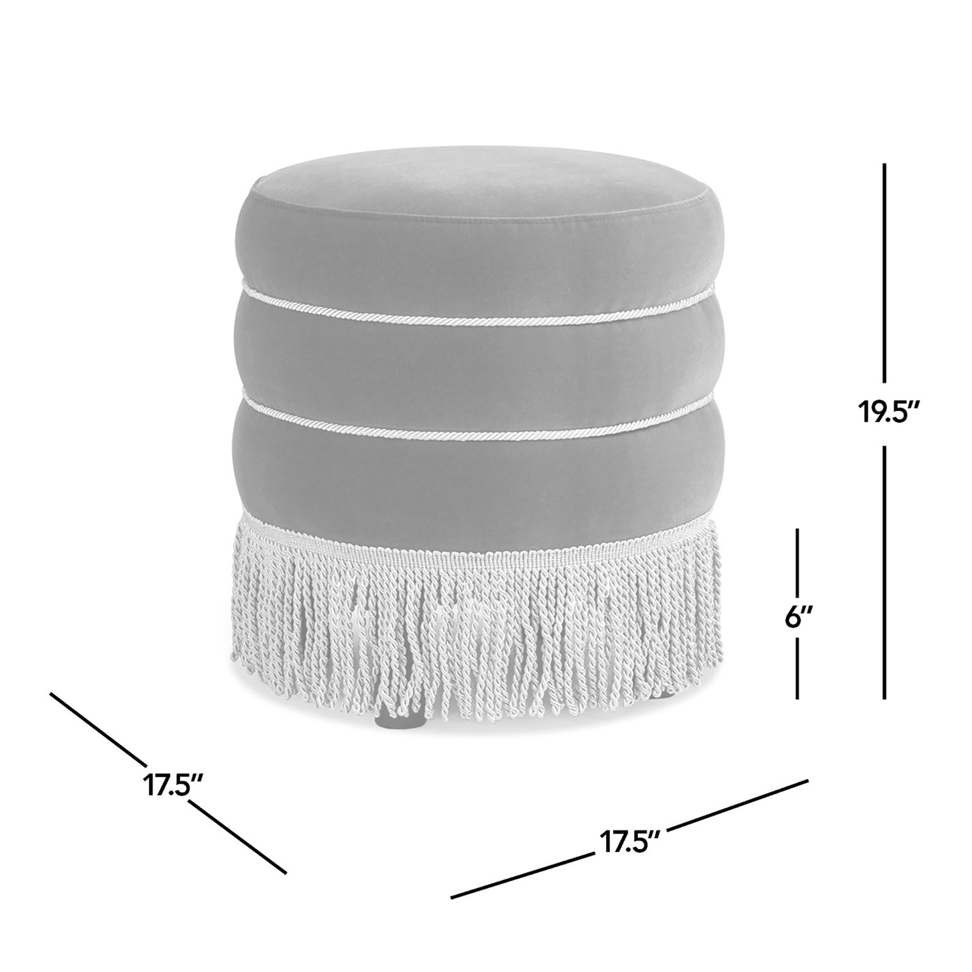 Round Upholstered Ottoman with Bullion Fringe Burnt