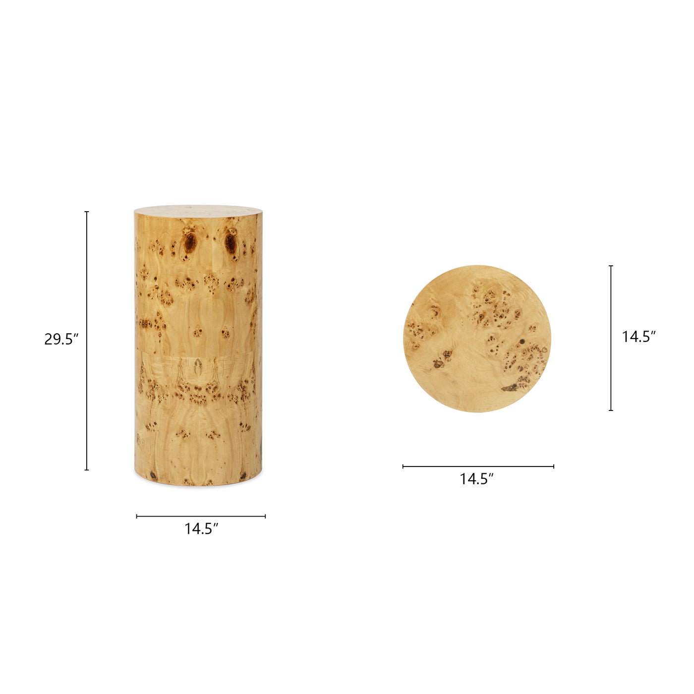 Burl Accent Pillar Side Table | 29.5" Column / Plinth – Unique Burl Wood Veneer, Natural Grain Variations