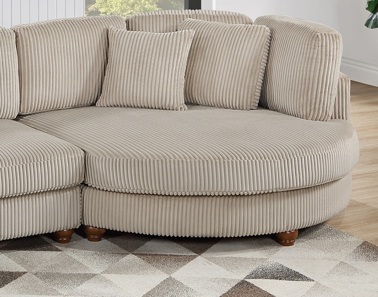 Corduroy Fabric Sofa Round Chaise w Pillows Living Room Couch