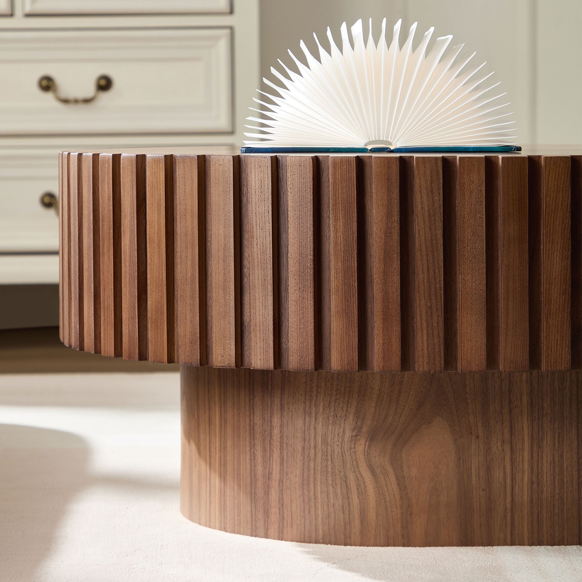 Small Wooden Oval Coffee Table: 43.70 Inches, Hand - crafted, Sturdy Pedestal 3 Color
