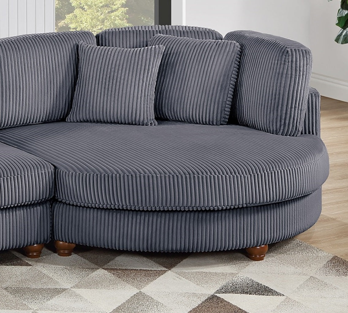 Corduroy Fabric Sofa Round Chaise w Pillows Living Room Couch