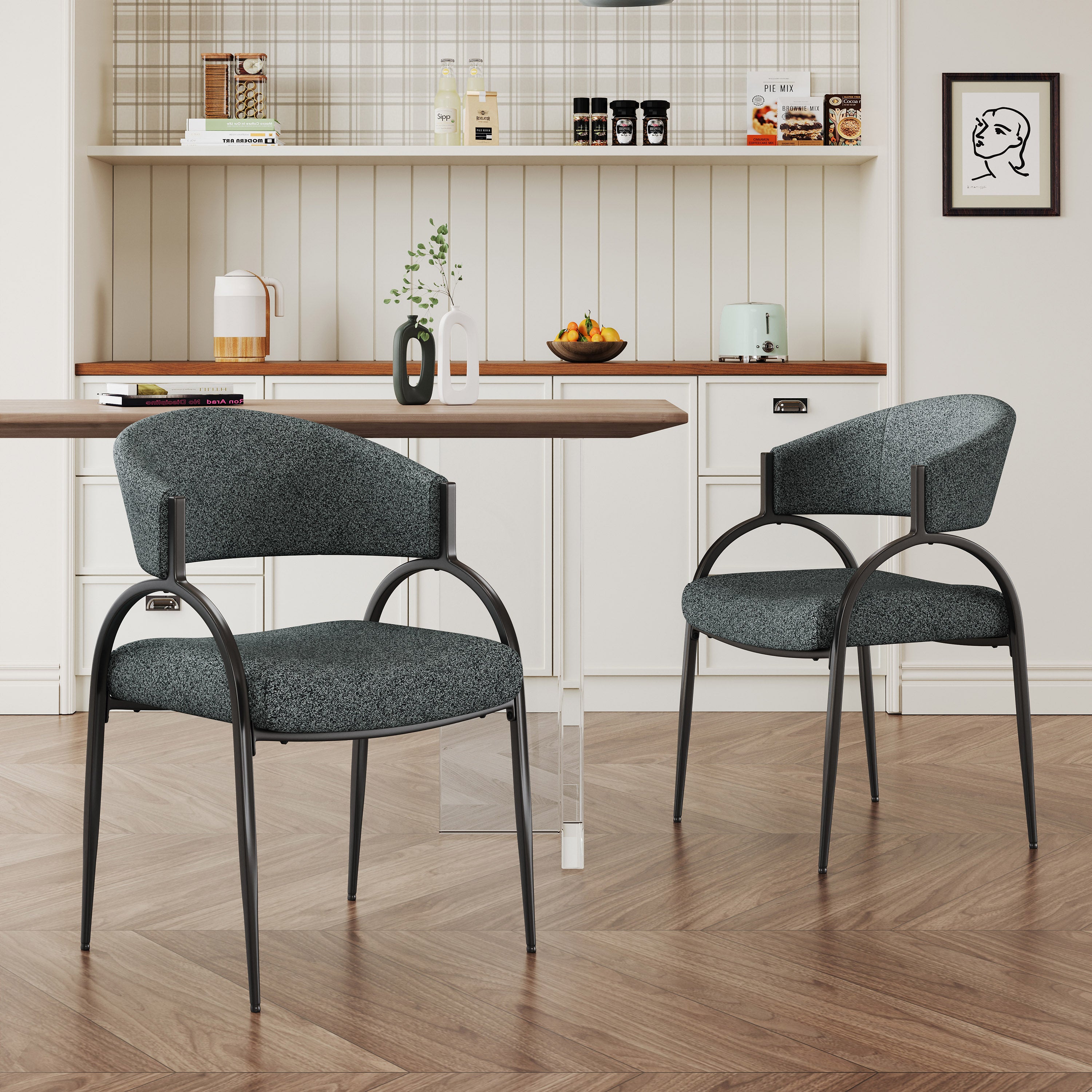 Upholstered Dining Chairs With Metal Legs (Set of 2)