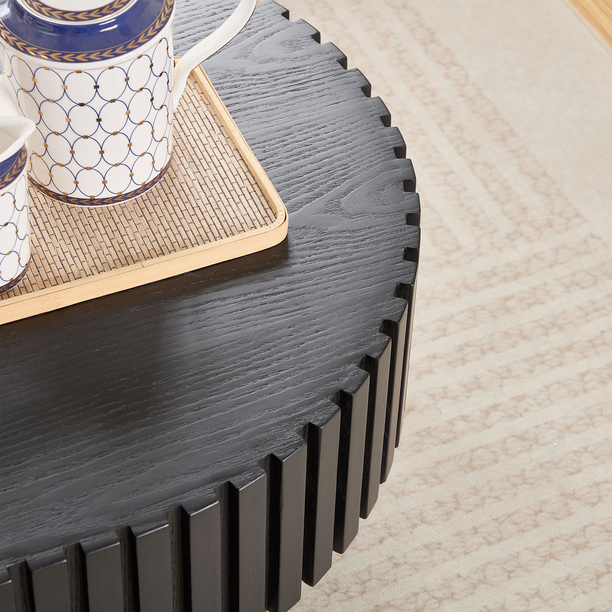 Small Wooden Oval Coffee Table: 43.70 Inches, Hand - crafted, Sturdy Pedestal 3 Color