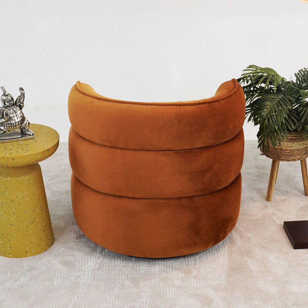 Walden Swivel Chair | Mid-Century Modern Velvet Accent Chair – Cream/Green/Burnt Orange, 360° Swivel, Fully Assembled