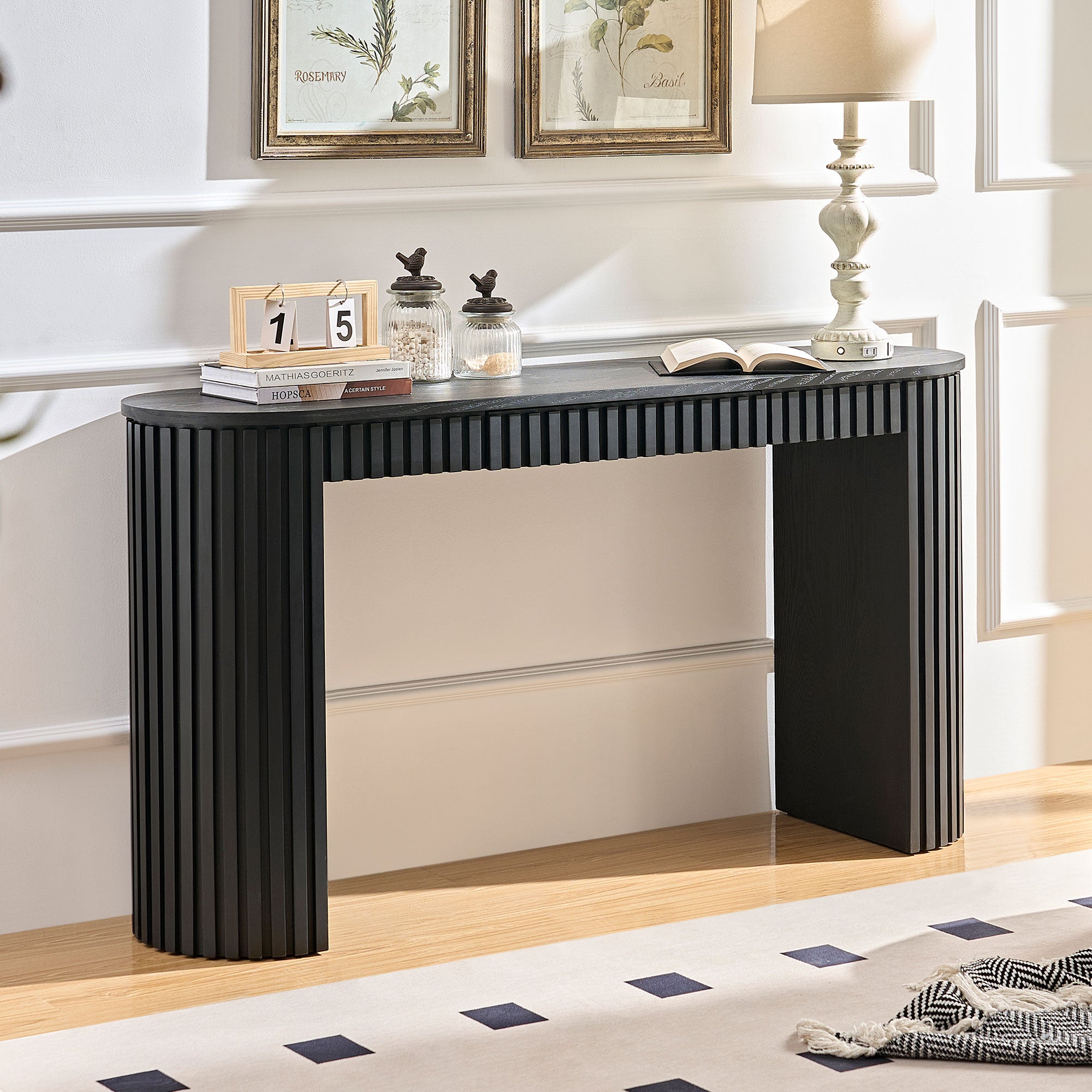 Modern Console Table With Drawer for Entryway with Unique Vertical Stripe Design for Living Room Hallway Foyer Entrance Study