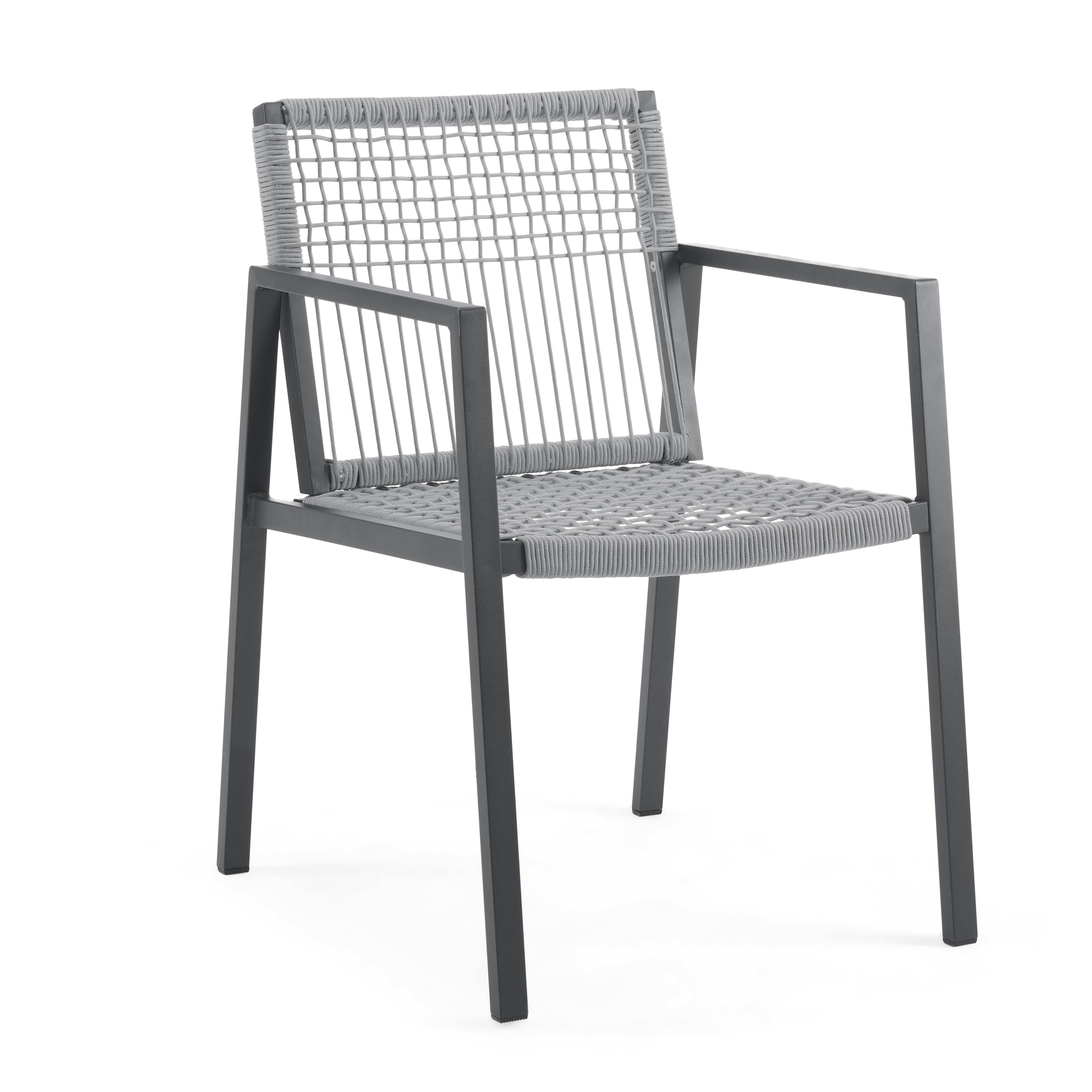 Outdoor Dining Chair Set of 2, Aluminum + Rope , Outdoor Armchair Seating for Patio Backyard Poolside Balcony, Cushion included