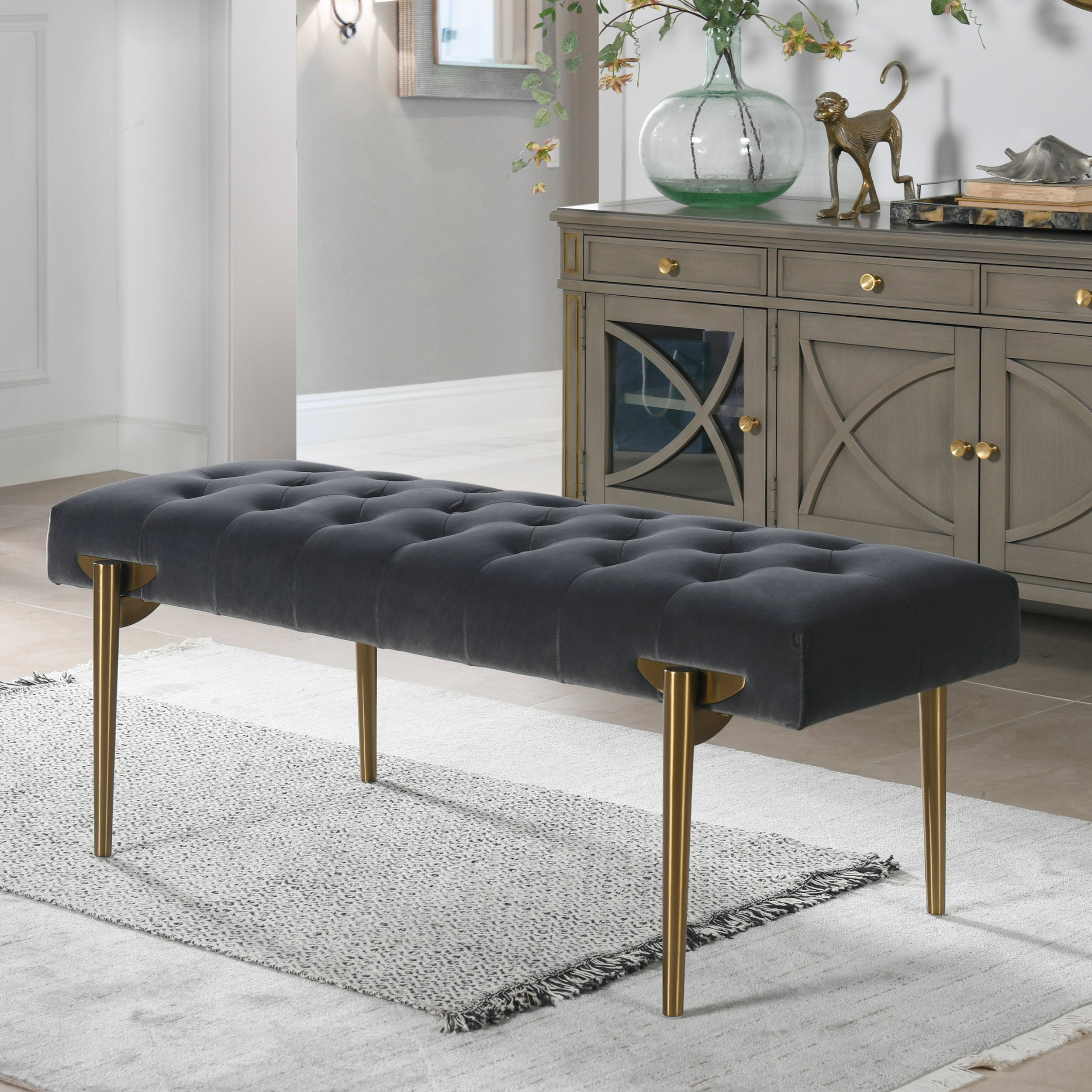 Upholstered Gold Accent Bench