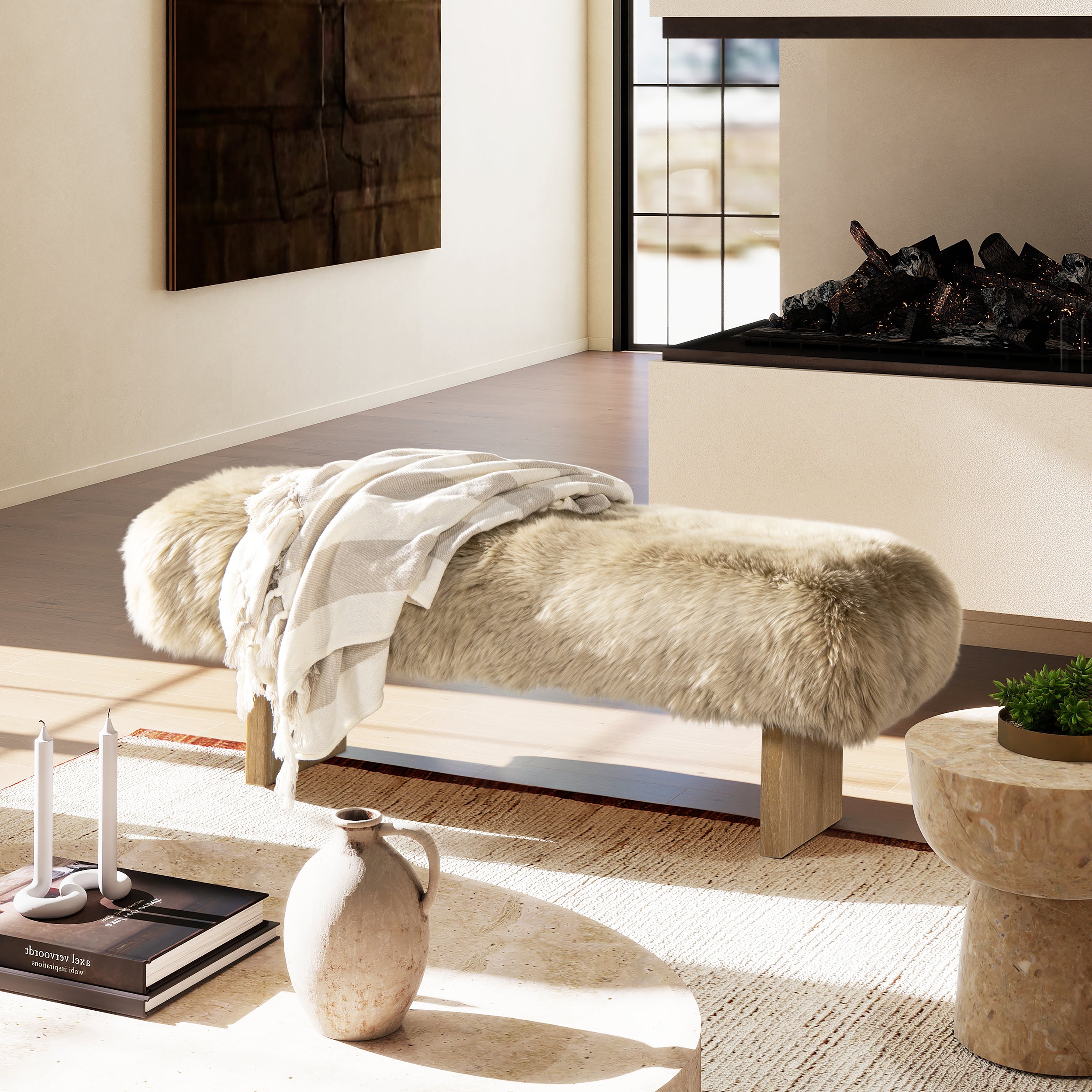 Genuine Sheepskin Fur Split Back Natural Blonde Collection – Dining Chair, Bar Stool, Accent Arm Chair, Loveseat & Ottoman