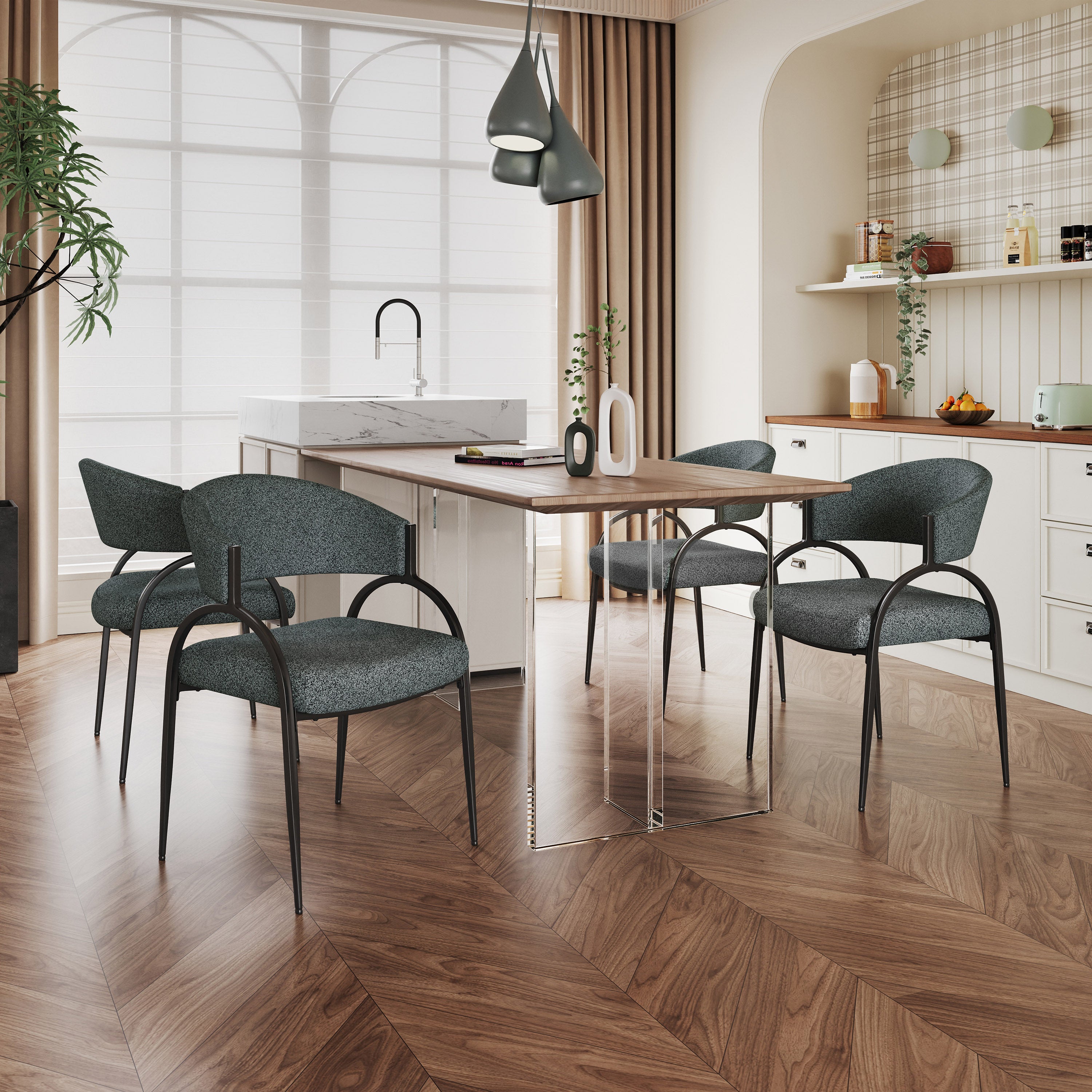 Upholstered Dining Chairs With Metal Legs (Set of 2)