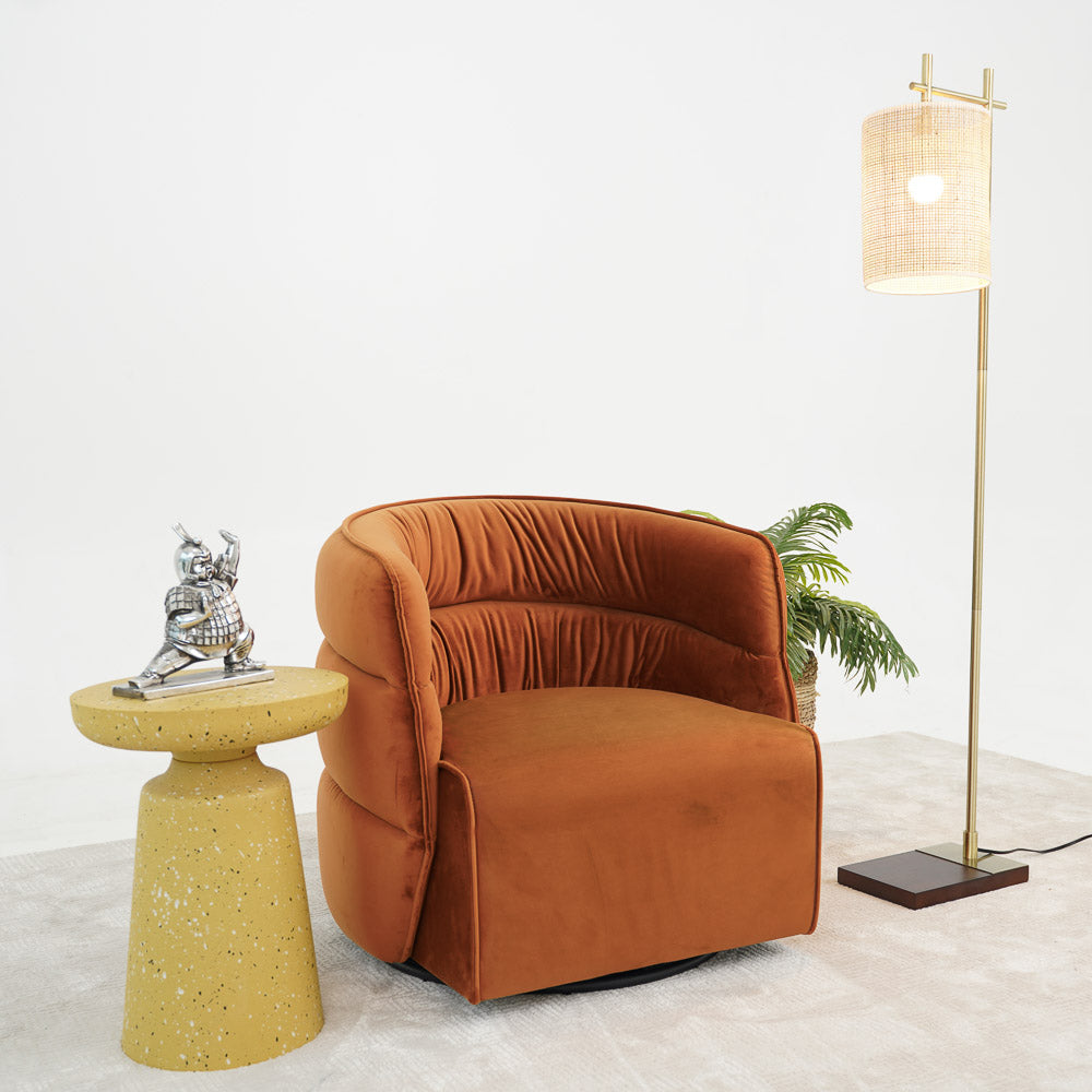 Walden Swivel Chair | Mid-Century Modern Velvet Accent Chair – Cream/Green/Burnt Orange, 360° Swivel, Fully Assembled