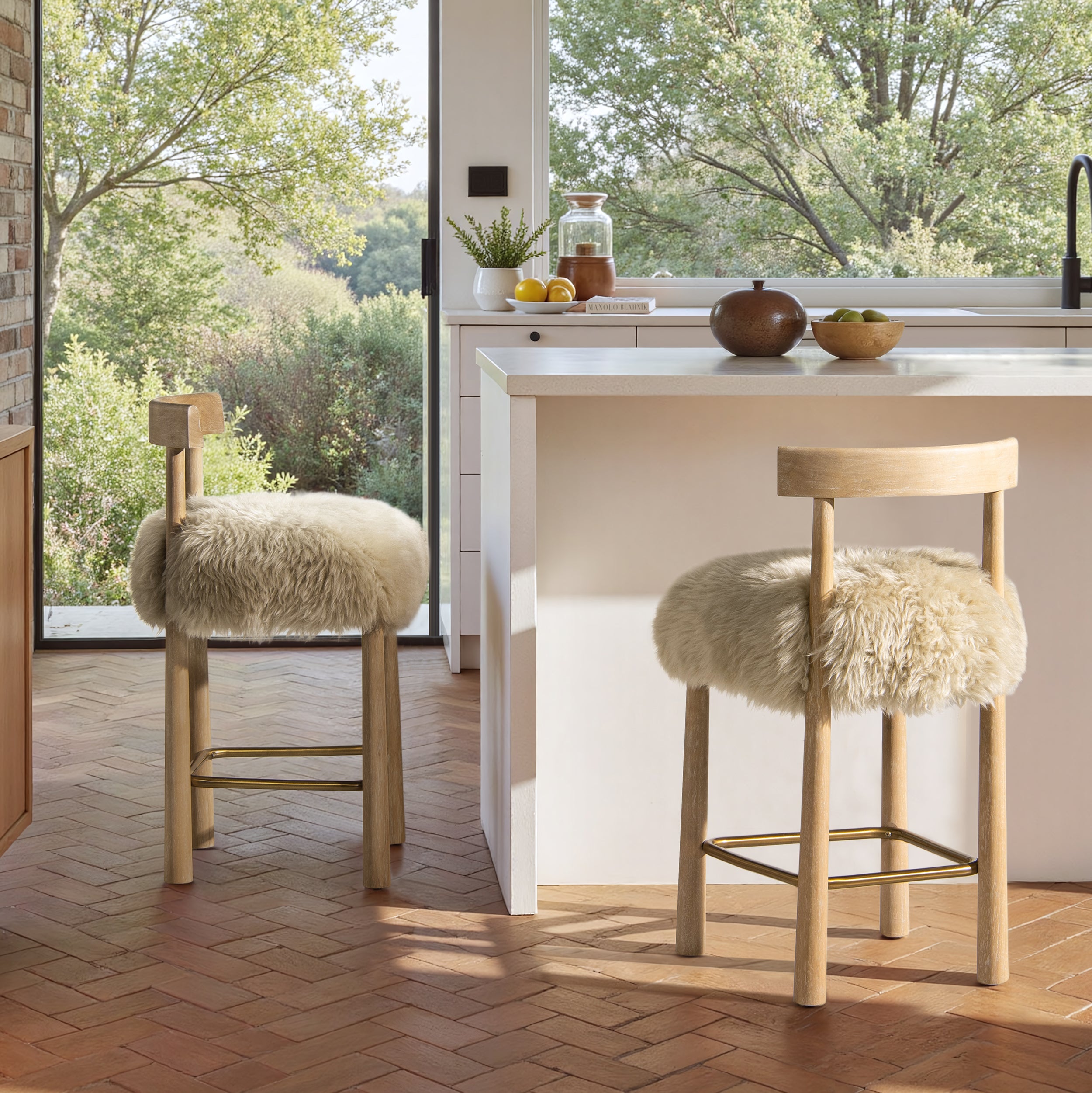 Genuine Sheepskin Fur Split Back Natural Blonde Collection – Dining Chair, Bar Stool, Accent Arm Chair, Loveseat &amp; Ottoman