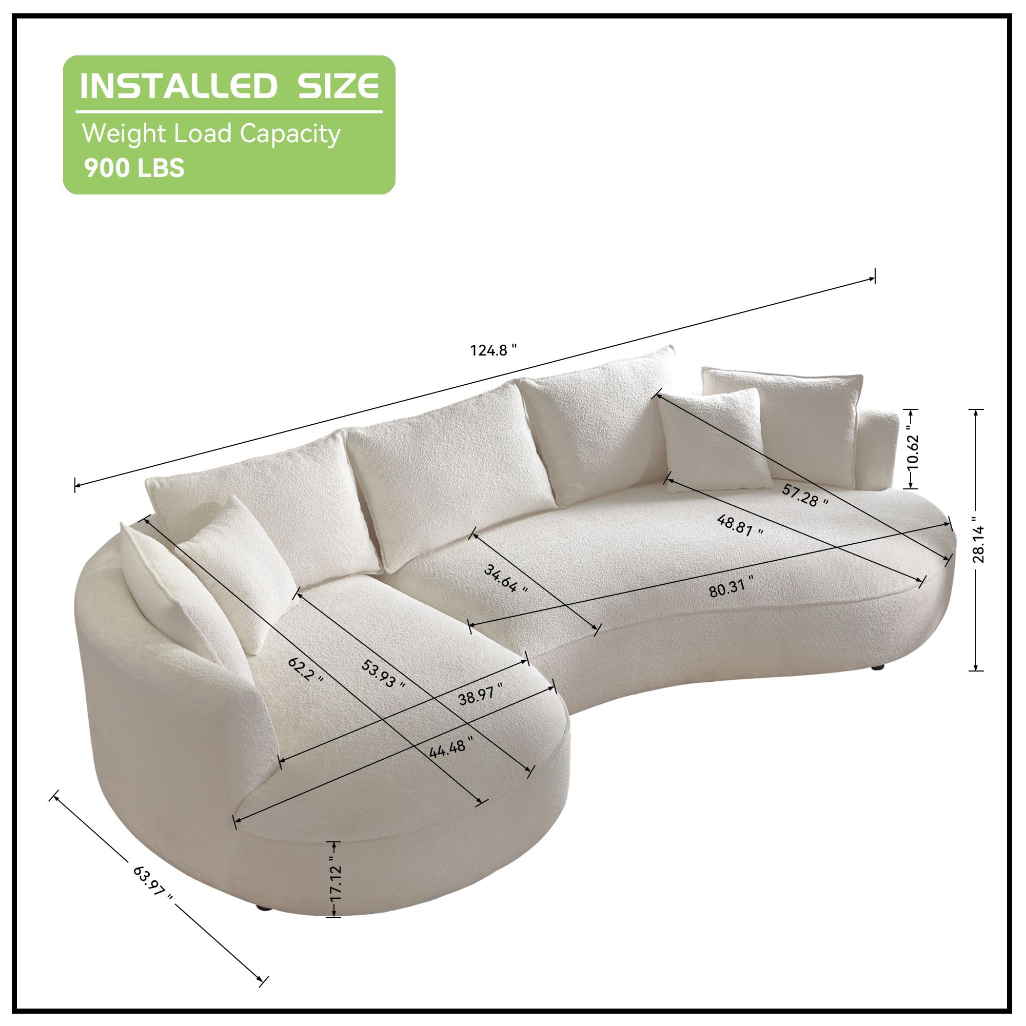 Modern Curved Couch Living Room Modular Sectional Sofa Set 4 Seat