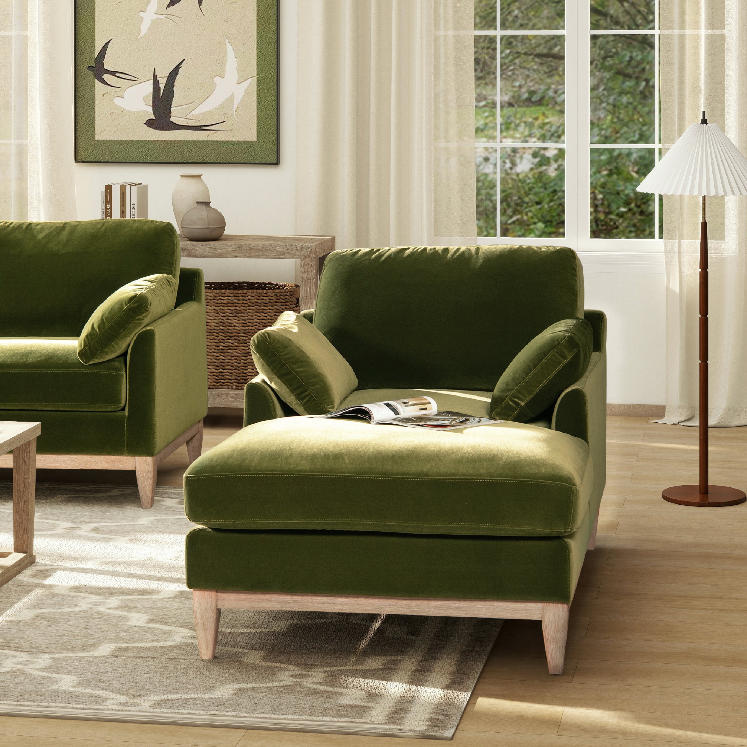 Olive Green Performance Velvet Sofa Chaise Lounge Chair and  Accent Arm Chair