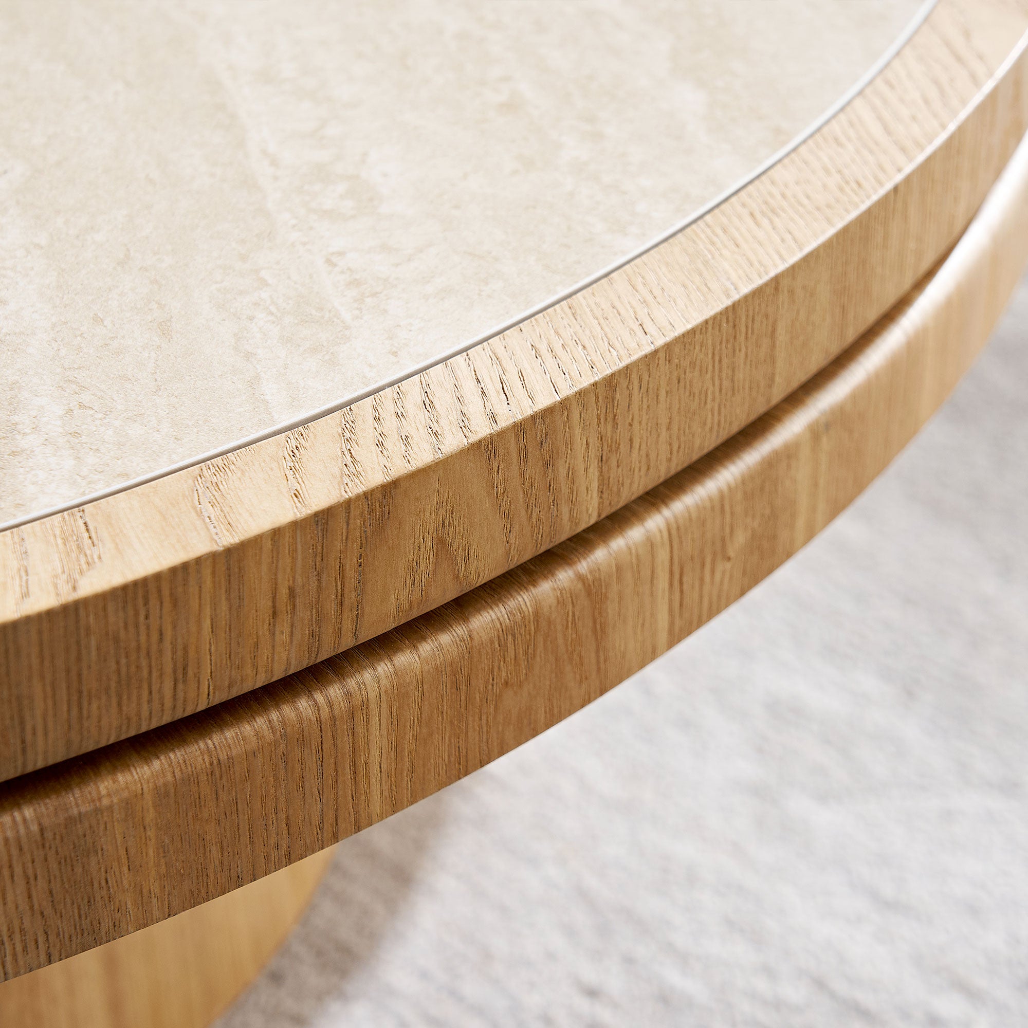 Sintered Stone Round Coffee Table Set of 2 | MDF Base – Natural/Walnut Finish – Modern Living Room Nesting Tables
