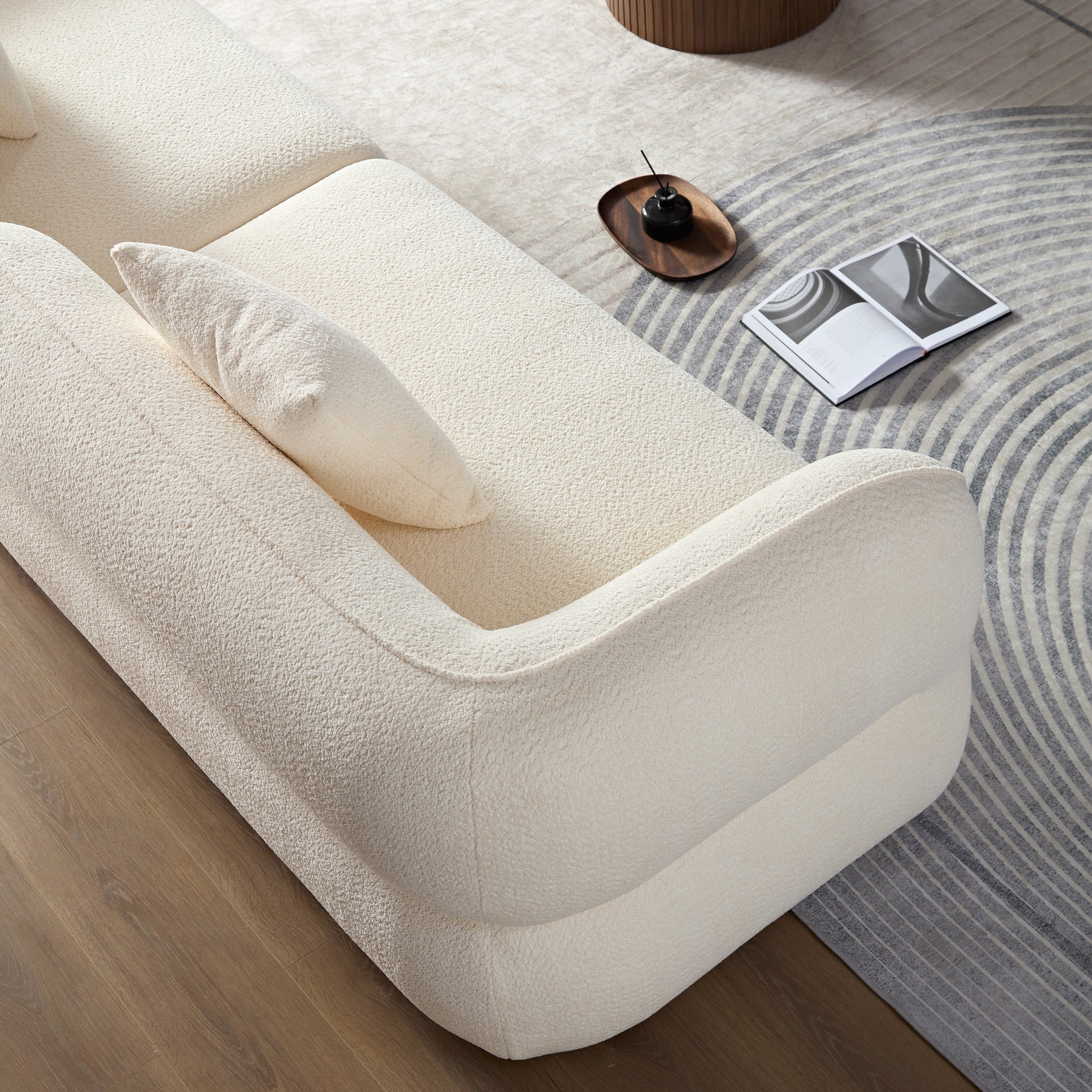 White Sectional Sofa: Durable Fabric, Solid Wood Frame - Ideal for Living Room