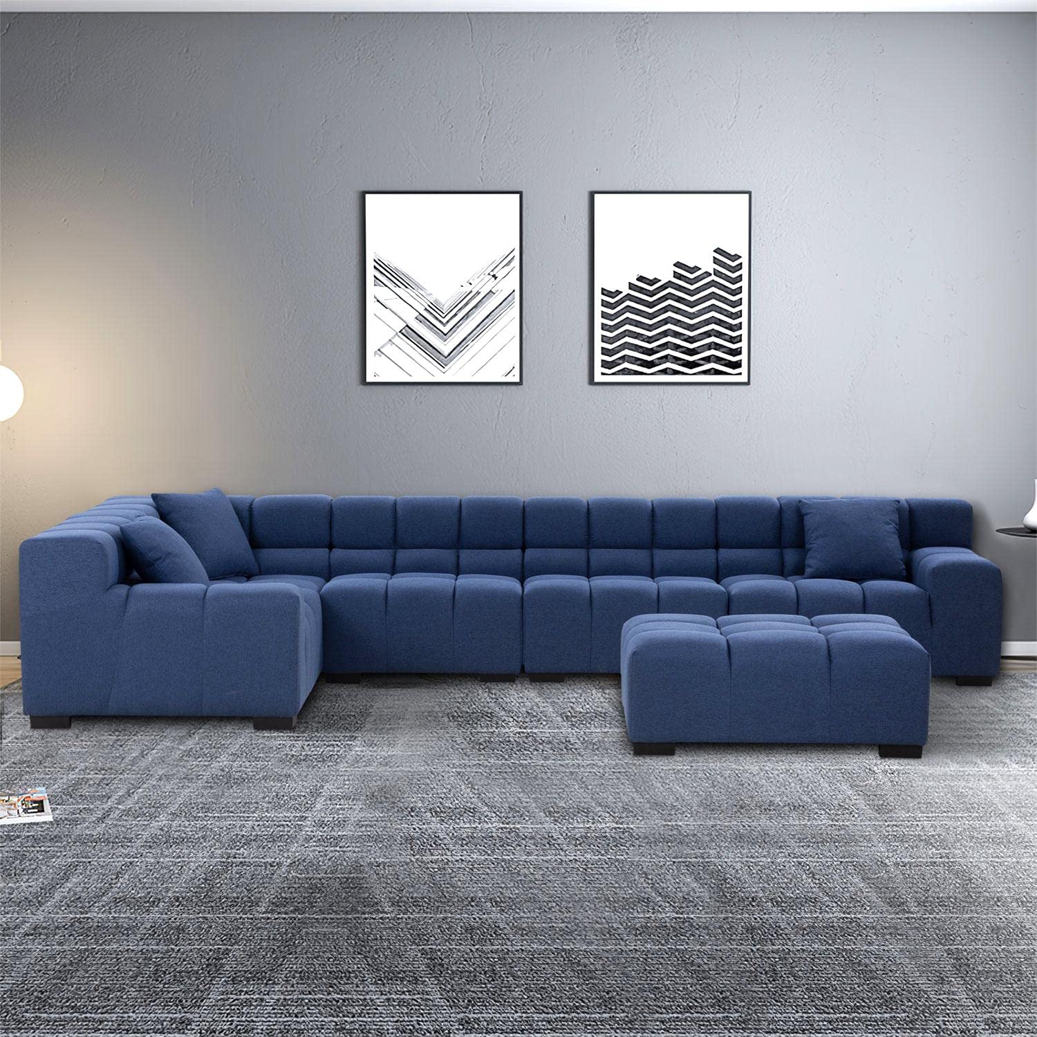 Modular Sectional Sofa 149.6" Sleeper Couch(Blue)