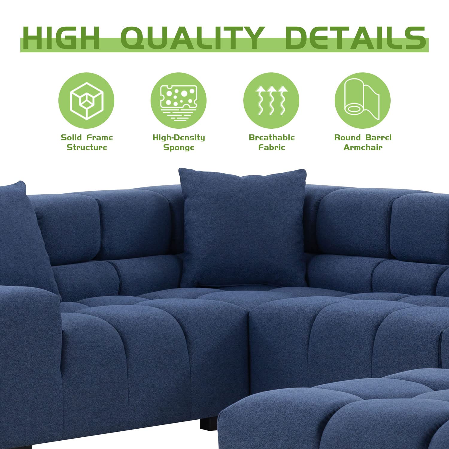 Modular Sectional Sofa 149.6" Sleeper Couch(Blue)