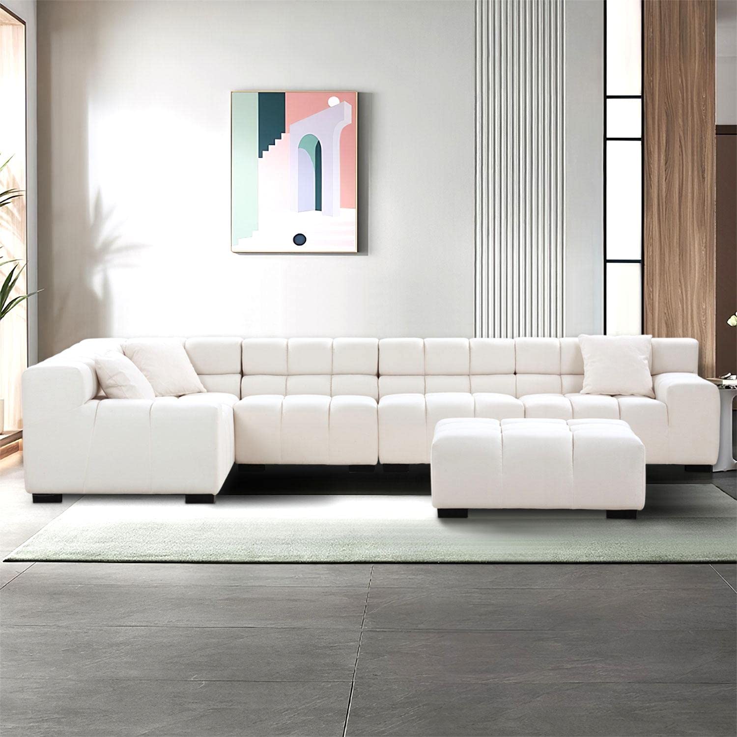Modular Sectional Sofa 149.6" Sleeper Couch(White)
