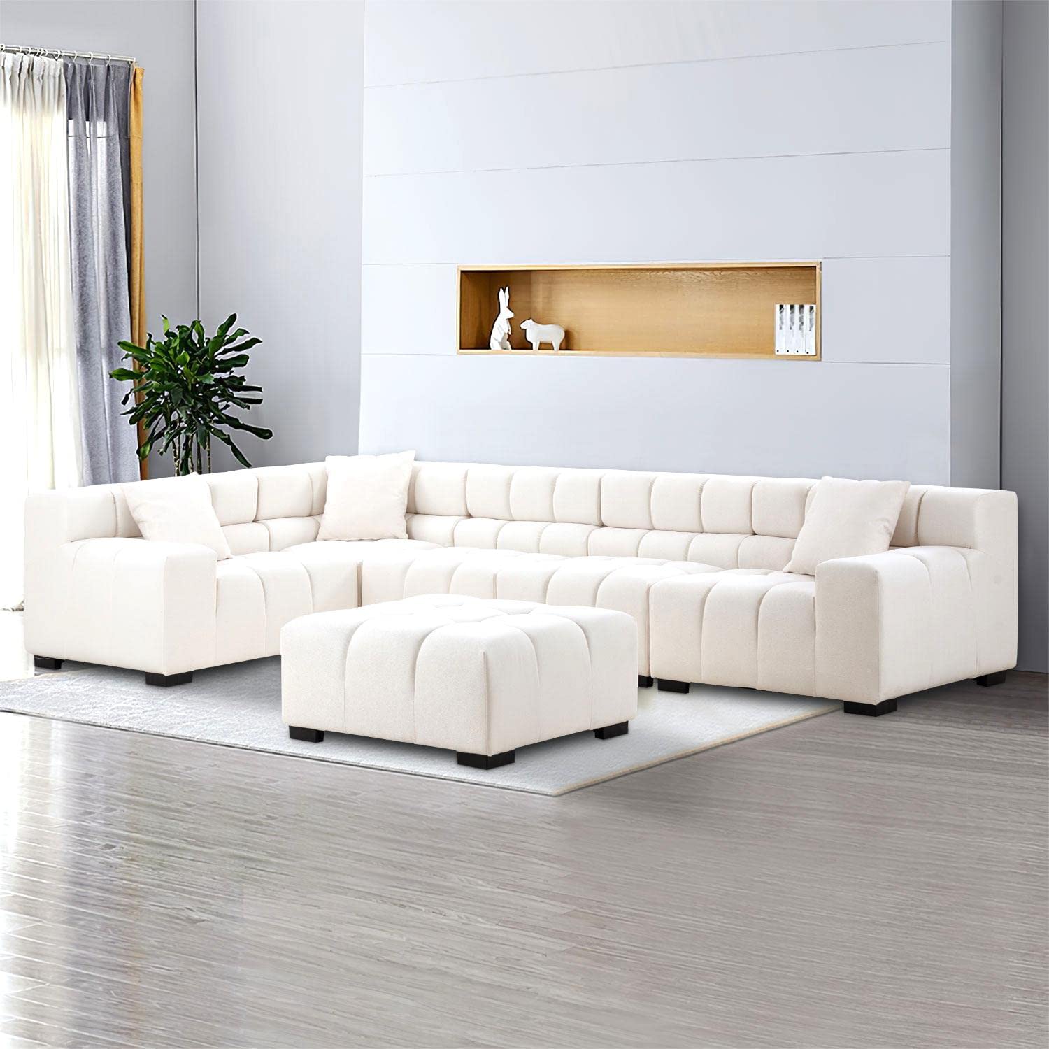 Modular Sectional Sofa 149.6" Sleeper Couch(White)